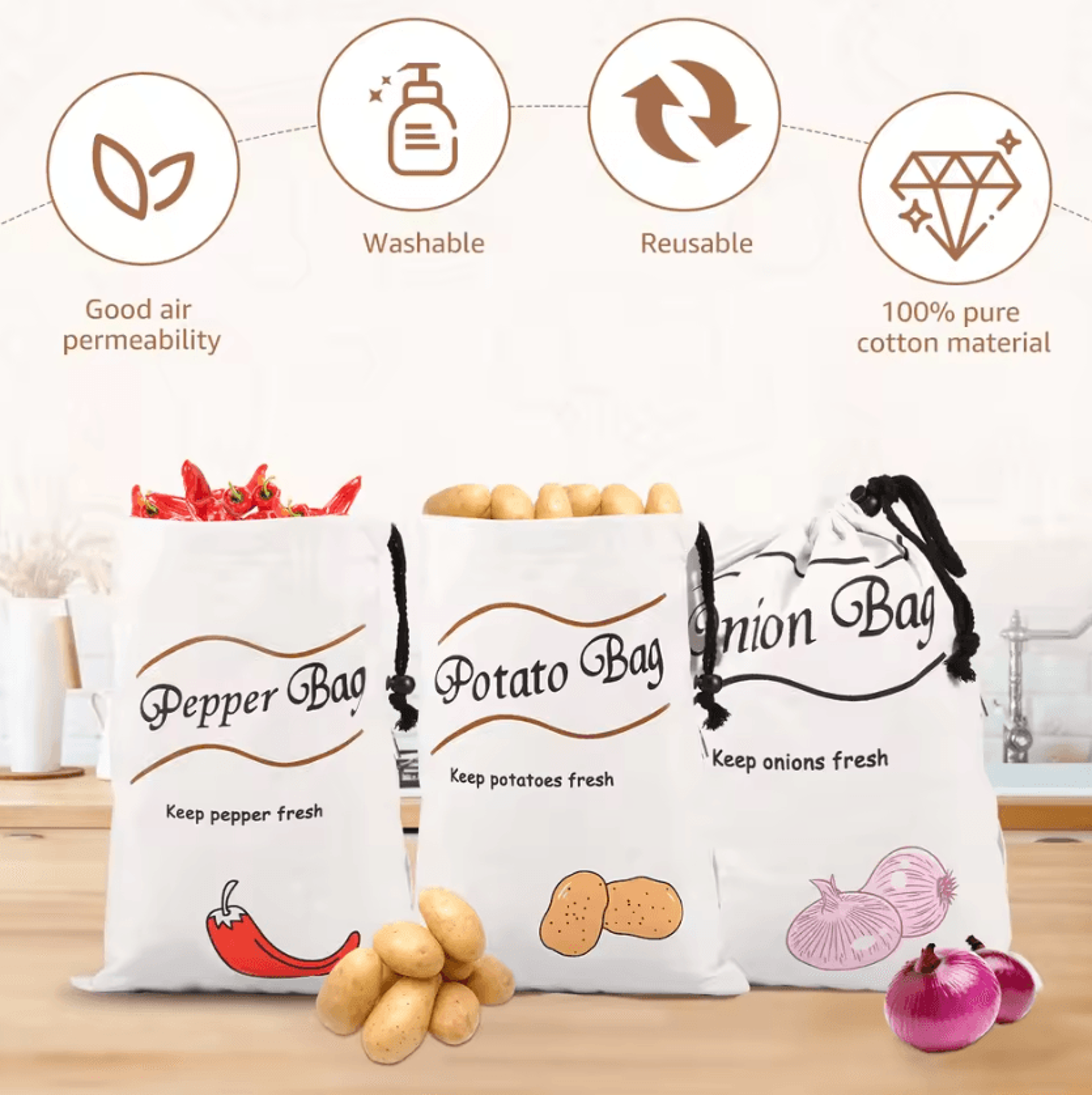 23PCS Potato Onion Storage Bag Reusable Vegetable Pepper Household Storage Sack With Bidirectional  0