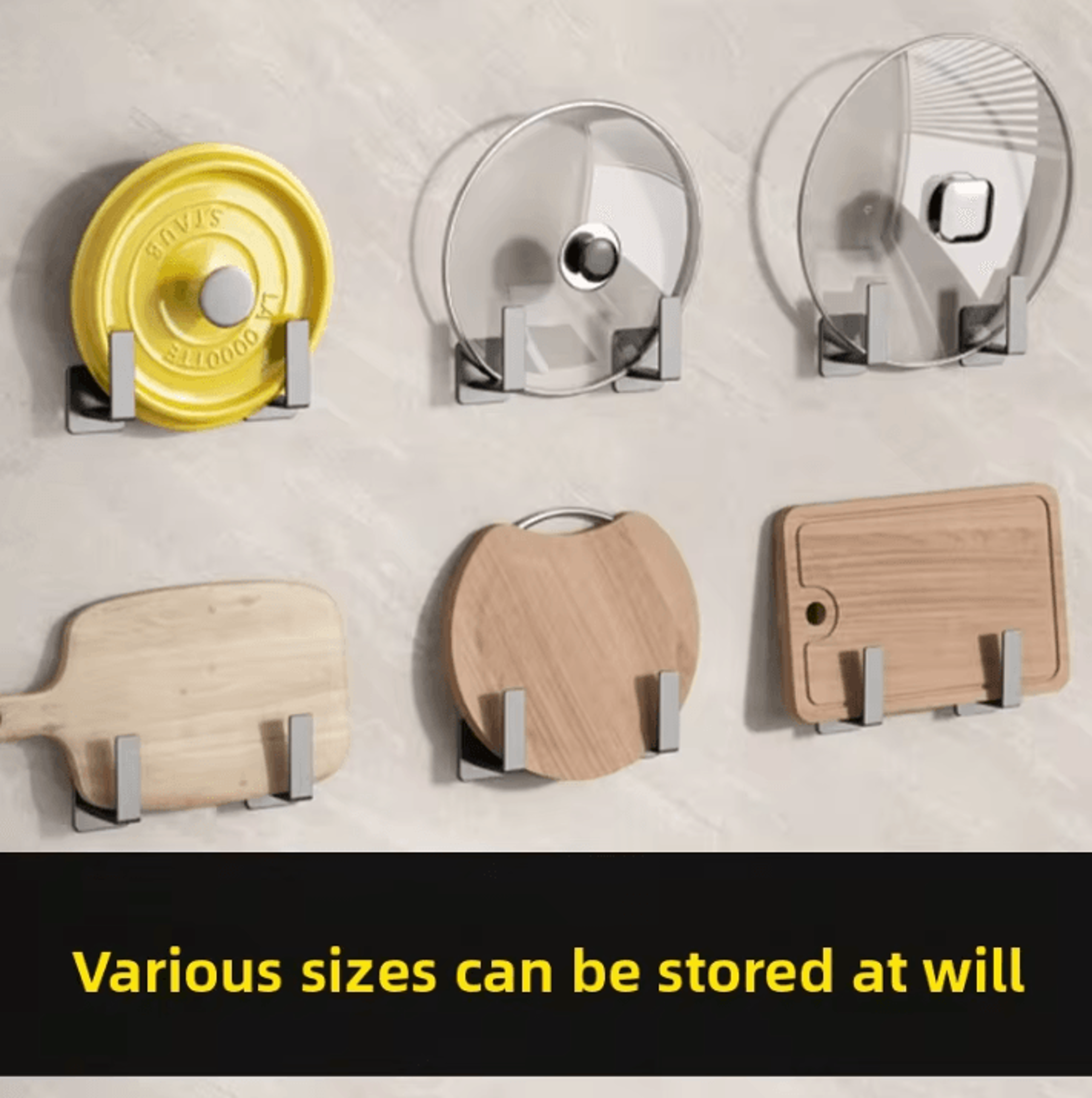 WallMounted Pot Lid  Cutting Board Organizer  NoDrill Kitchen Storage Rack 1