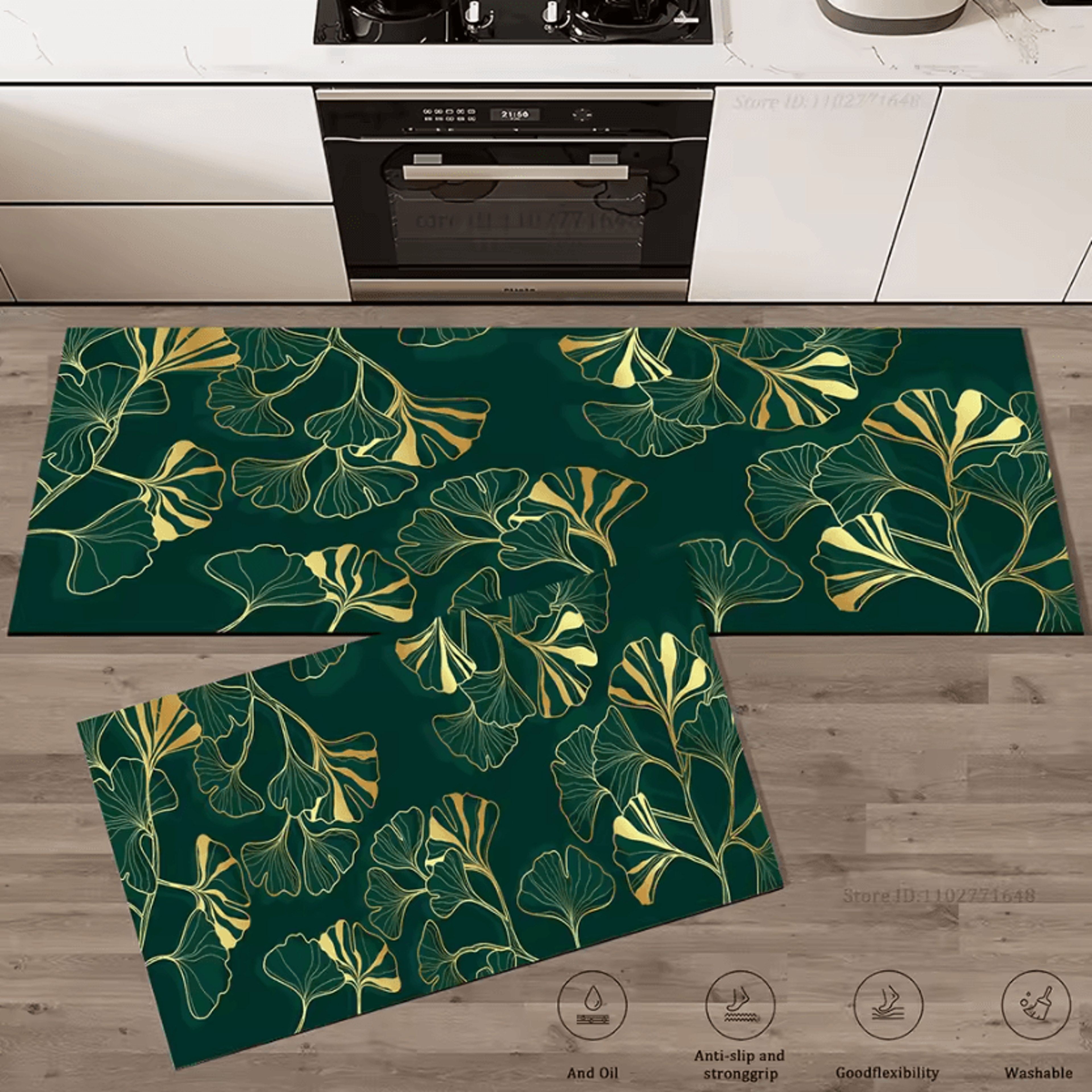 Green Leaf QuickDry Absorbent Kitchen  Entryway Mat 1