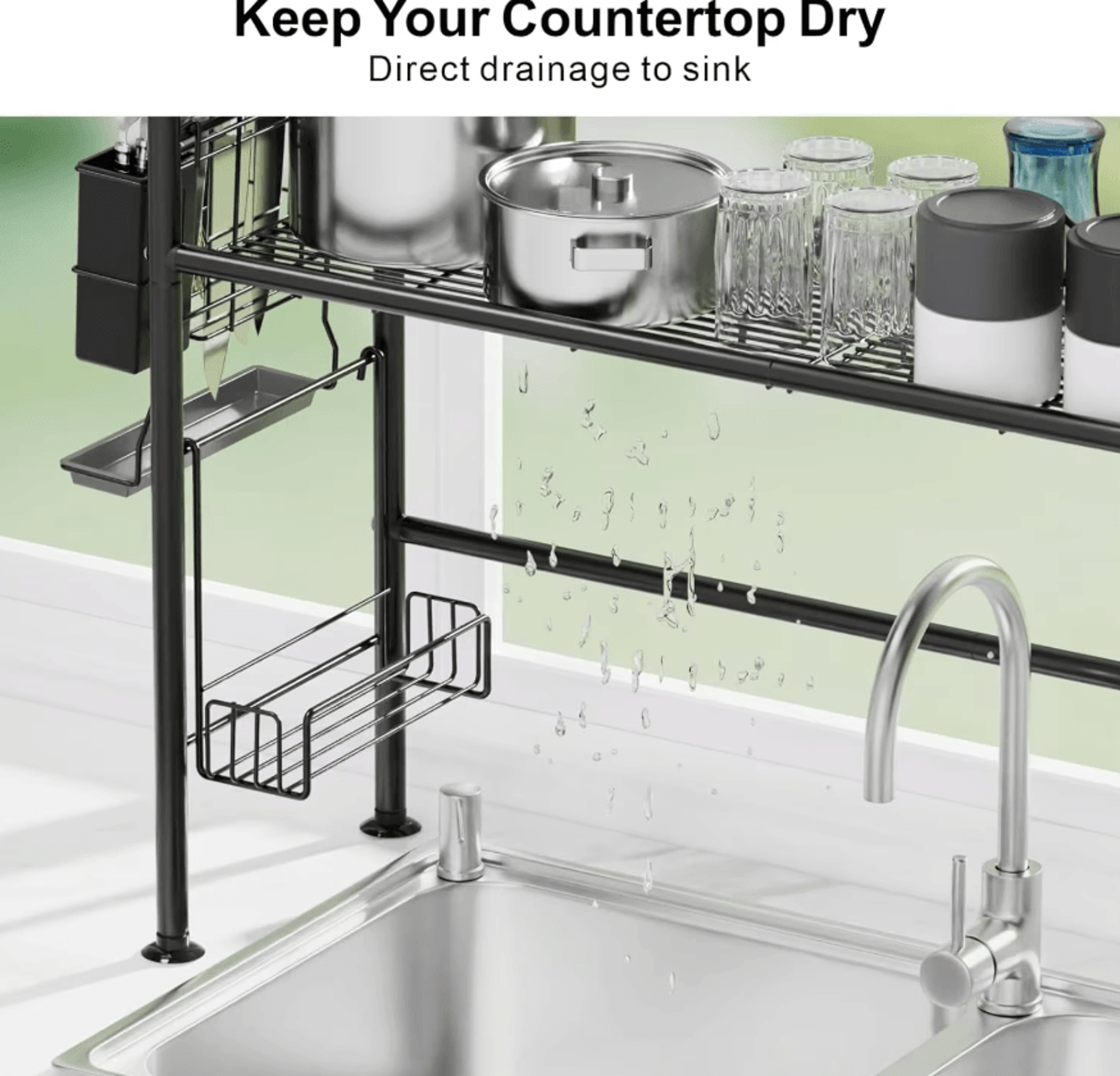 2Tier OvertheSink Dish Drying Rack  Rustproof Kitchen Organizer With Utensil Holder 3