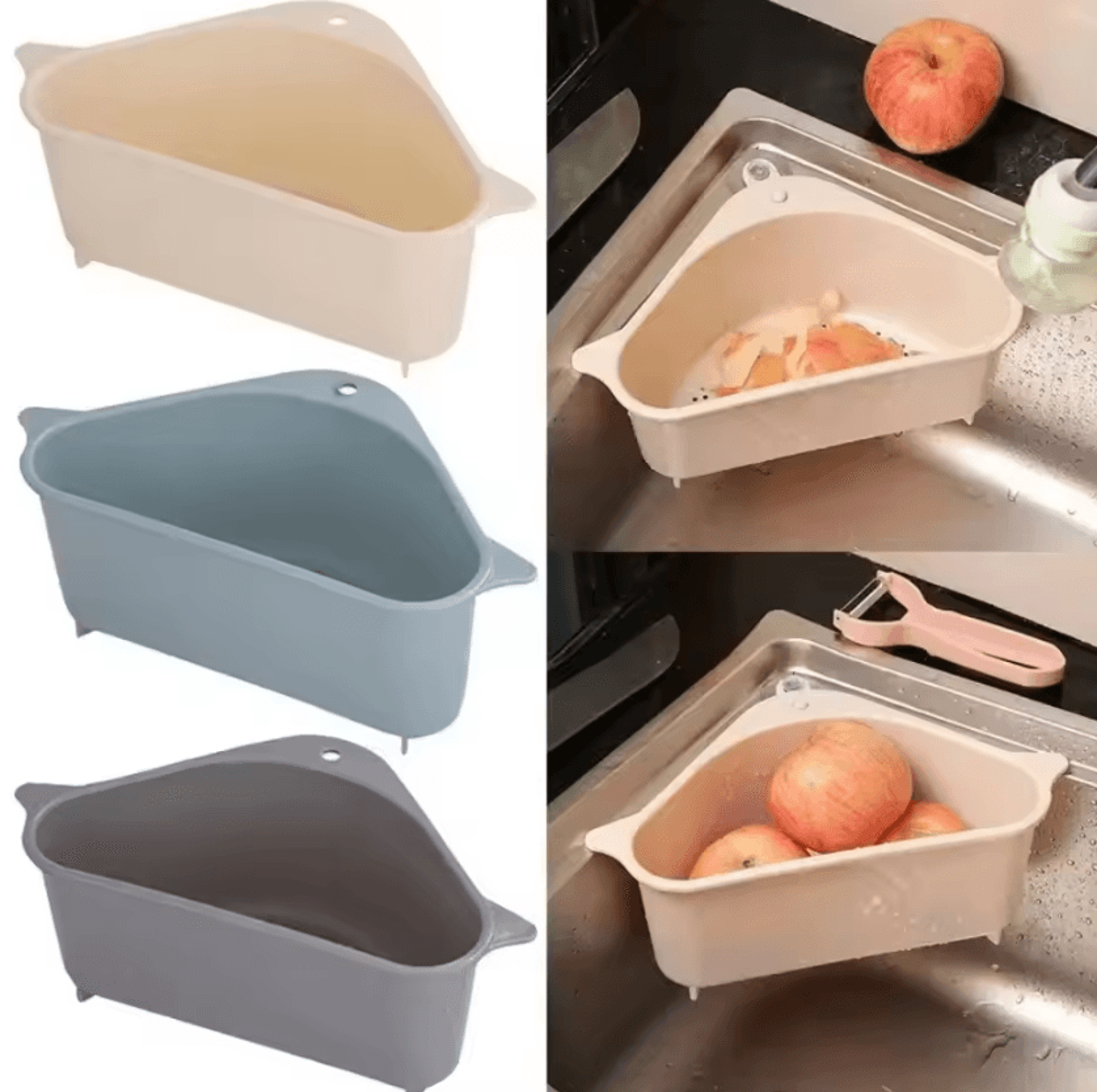 Triangular Sink Strainer Basket  Suction Cup Drain Shelf For Fruits Vegetables  Sponges 0