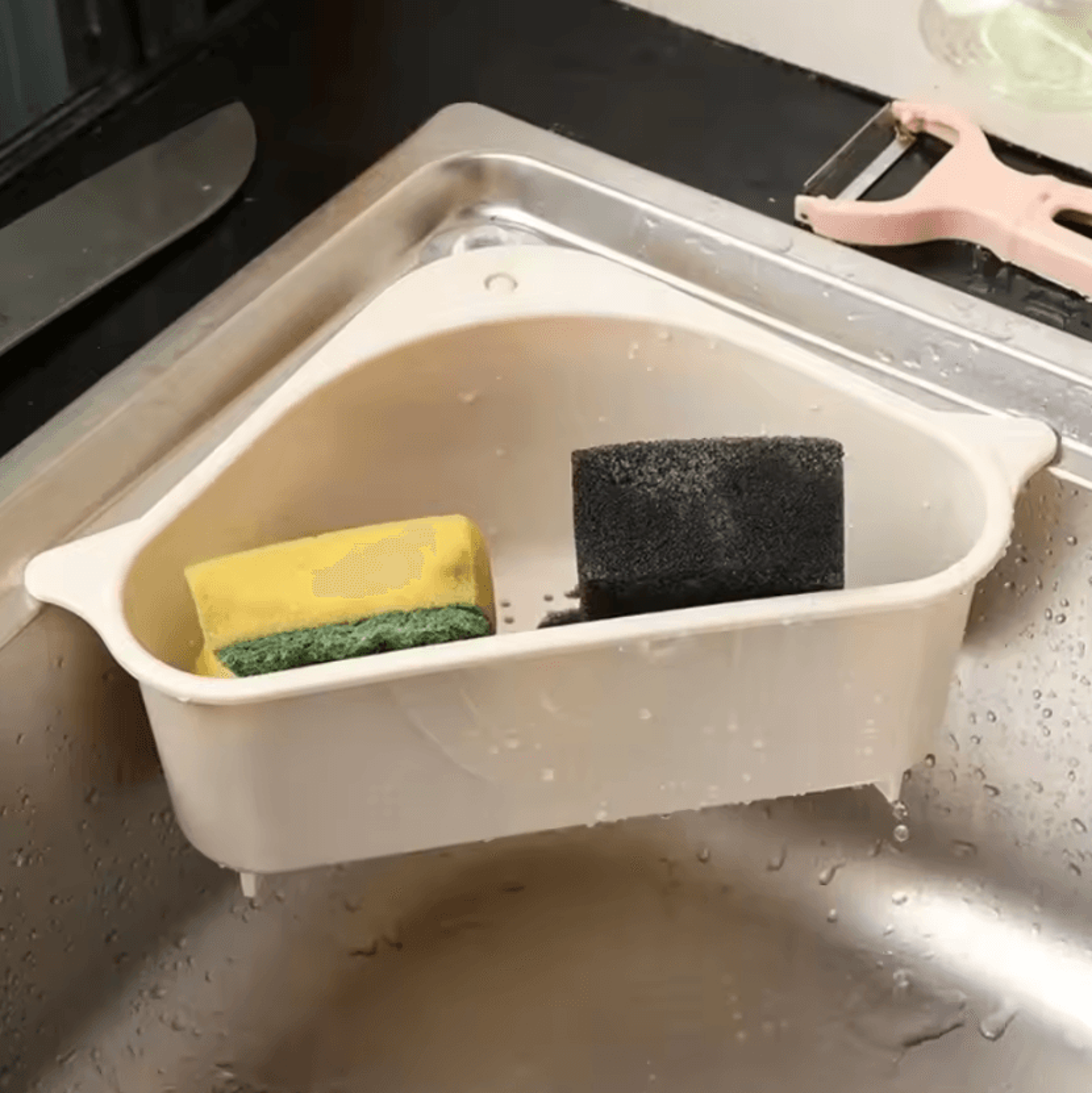 Triangular Sink Strainer Basket  Suction Cup Drain Shelf For Fruits Vegetables  Sponges 2