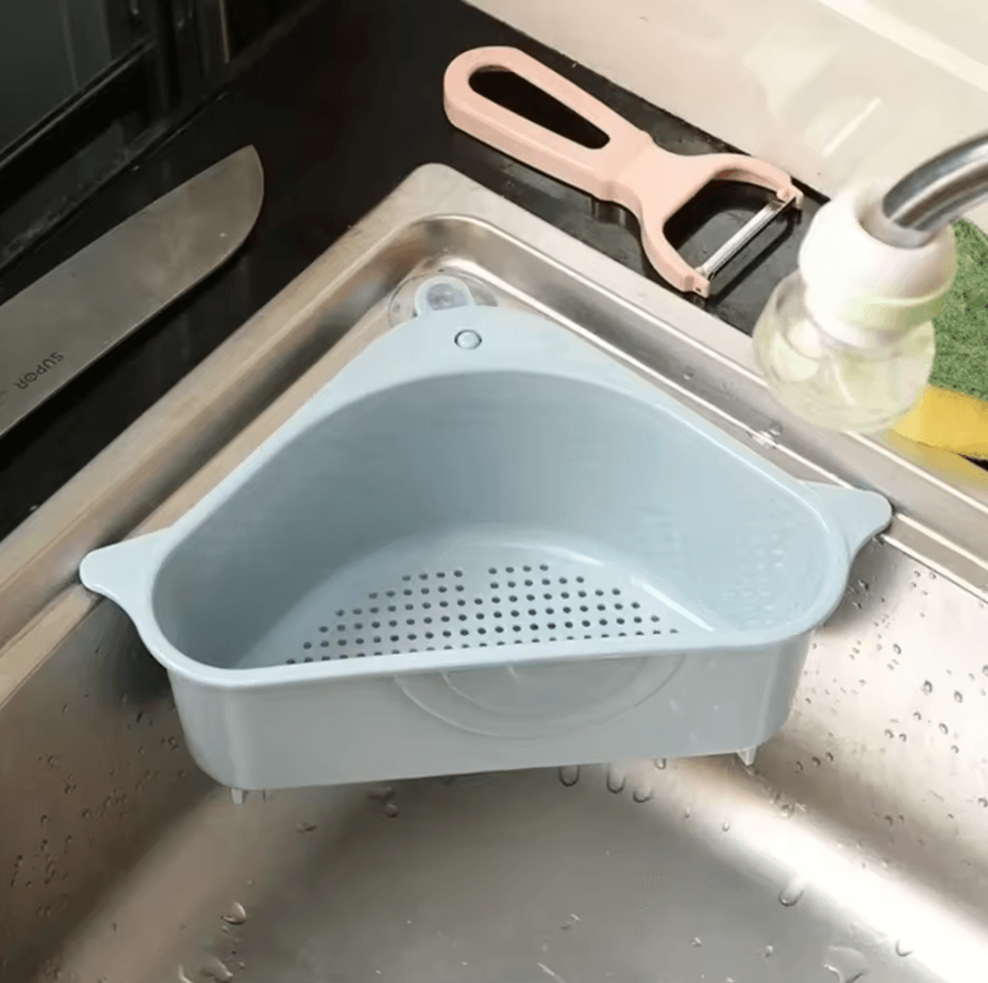 Triangular Sink Strainer Basket  Suction Cup Drain Shelf For Fruits Vegetables  Sponges 3