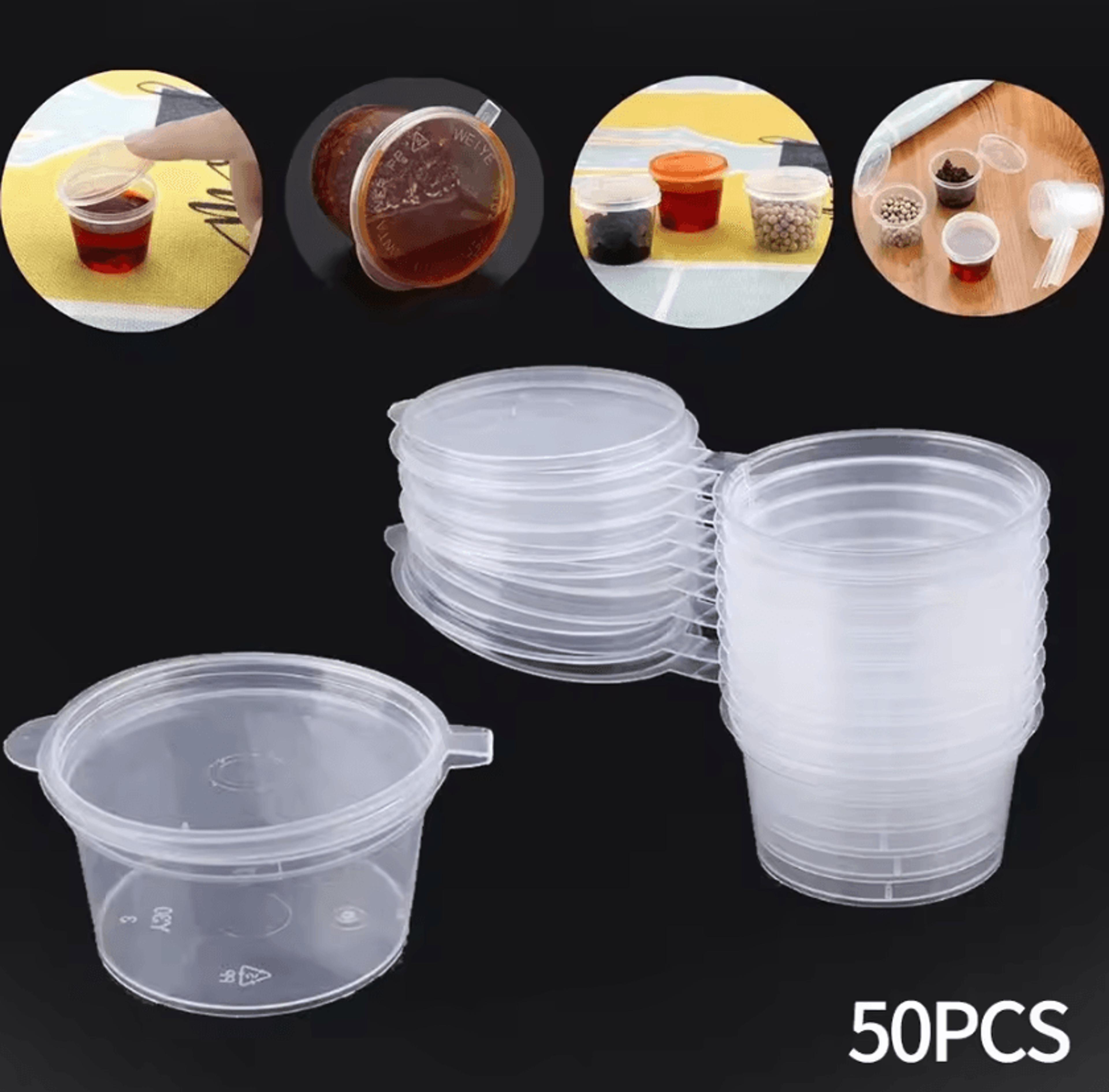 50Piece Disposable Sauce Containers With Lids  Clear Round Condiment  Food Storage Cups 0