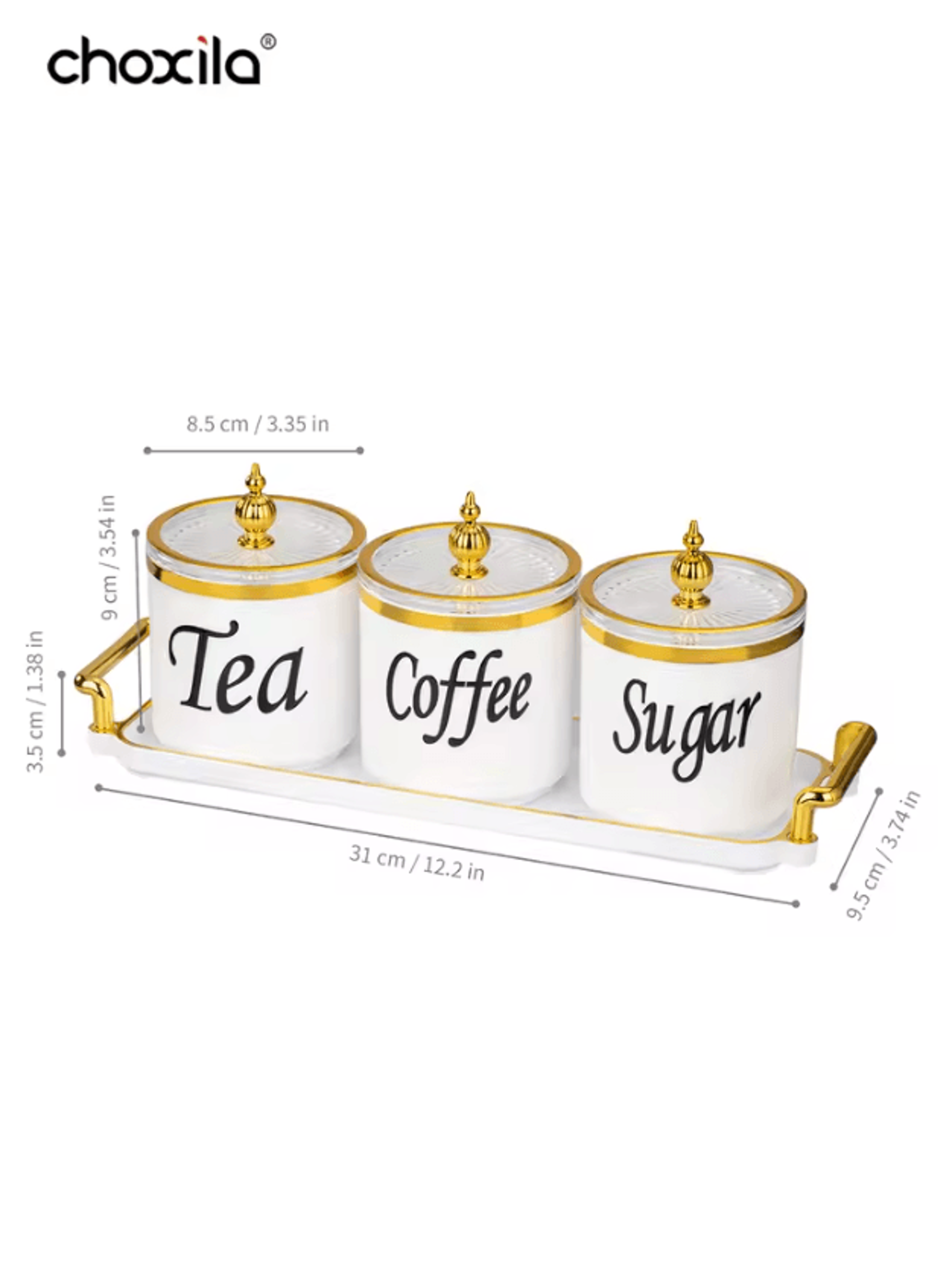 4Piece Coffee Canister Set With Tray  Decorative Storage Jars For Coffee Tea  Sugar 6