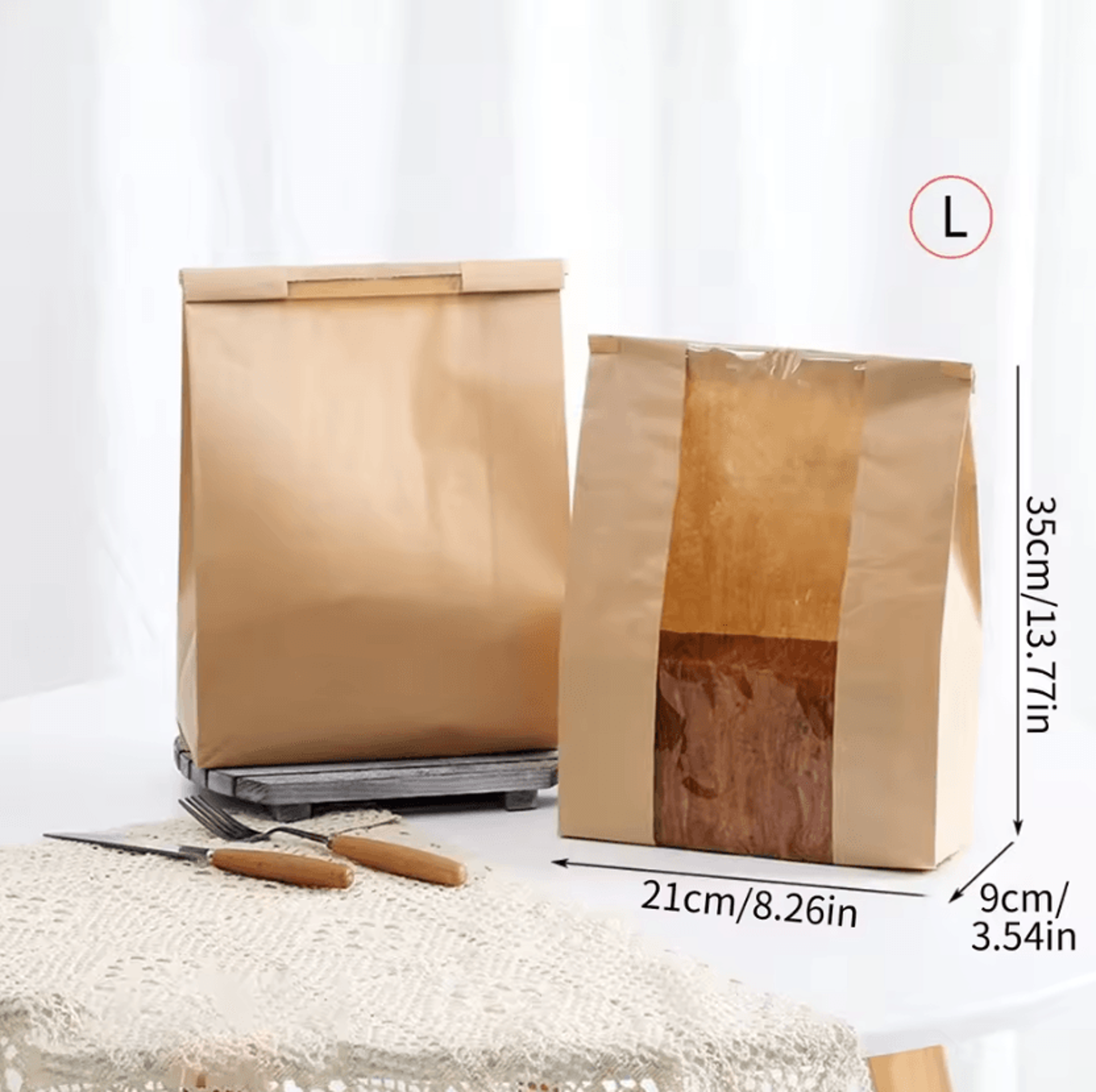 Large Kraft Paper Bread Bags With Window  50PCS Bakery Packaging Set 4