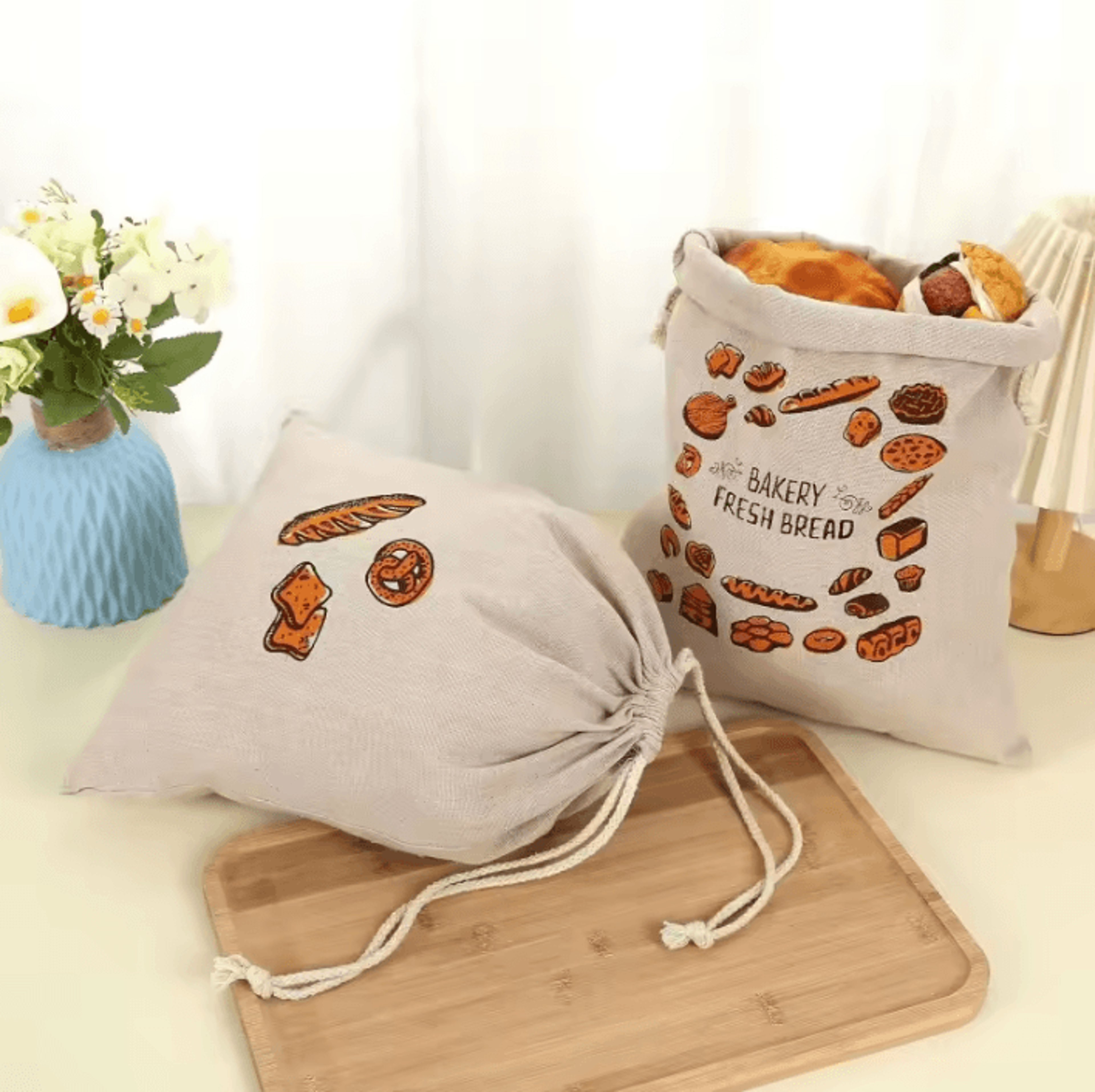 Reusable Linen Bread Storage Bag For Baguettes Toast  Fresh Baked Goods 2