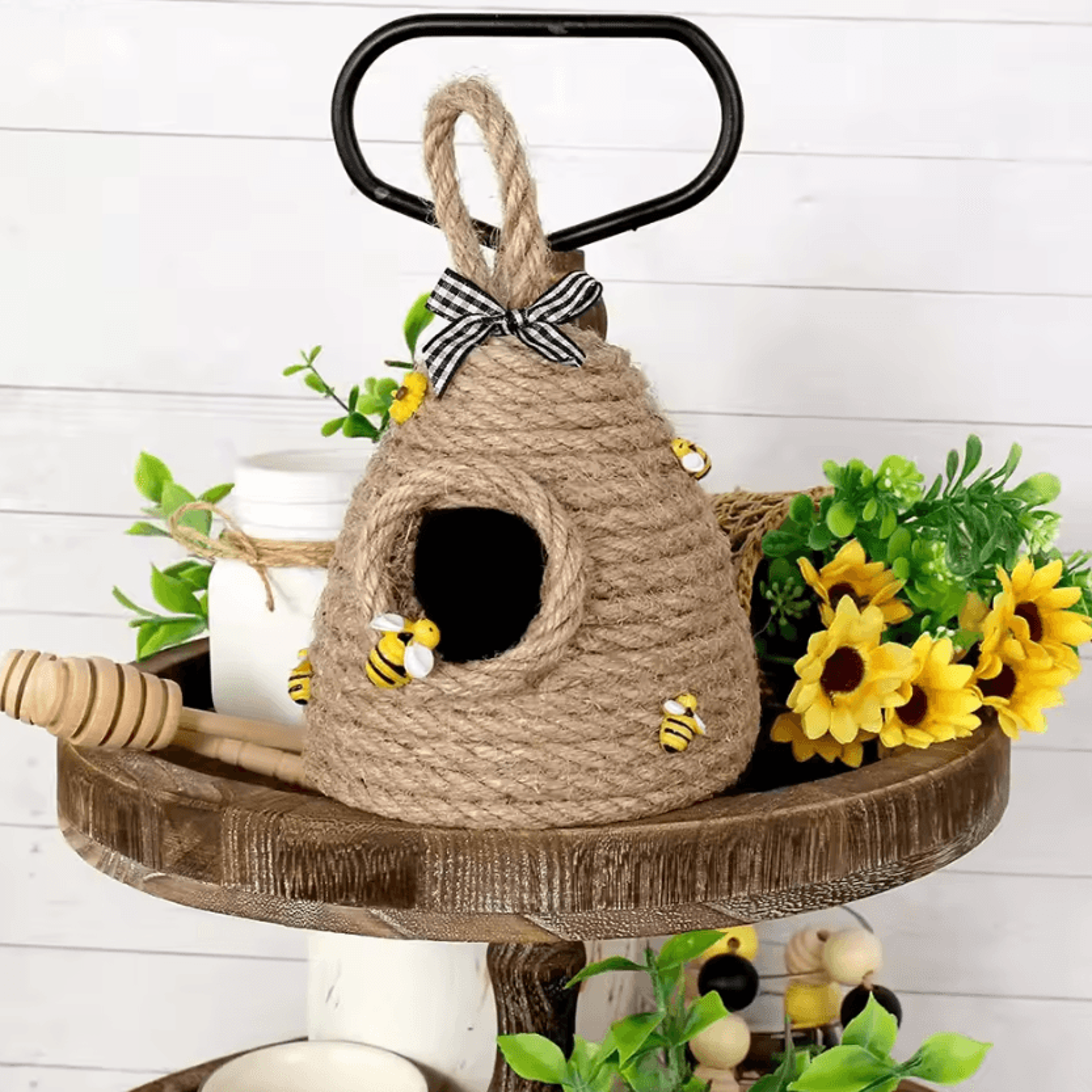 Handmade Beehive Hanging Decor Bee Tiered Tray Decor For Farmhouse  Honey Bee Decorations 0