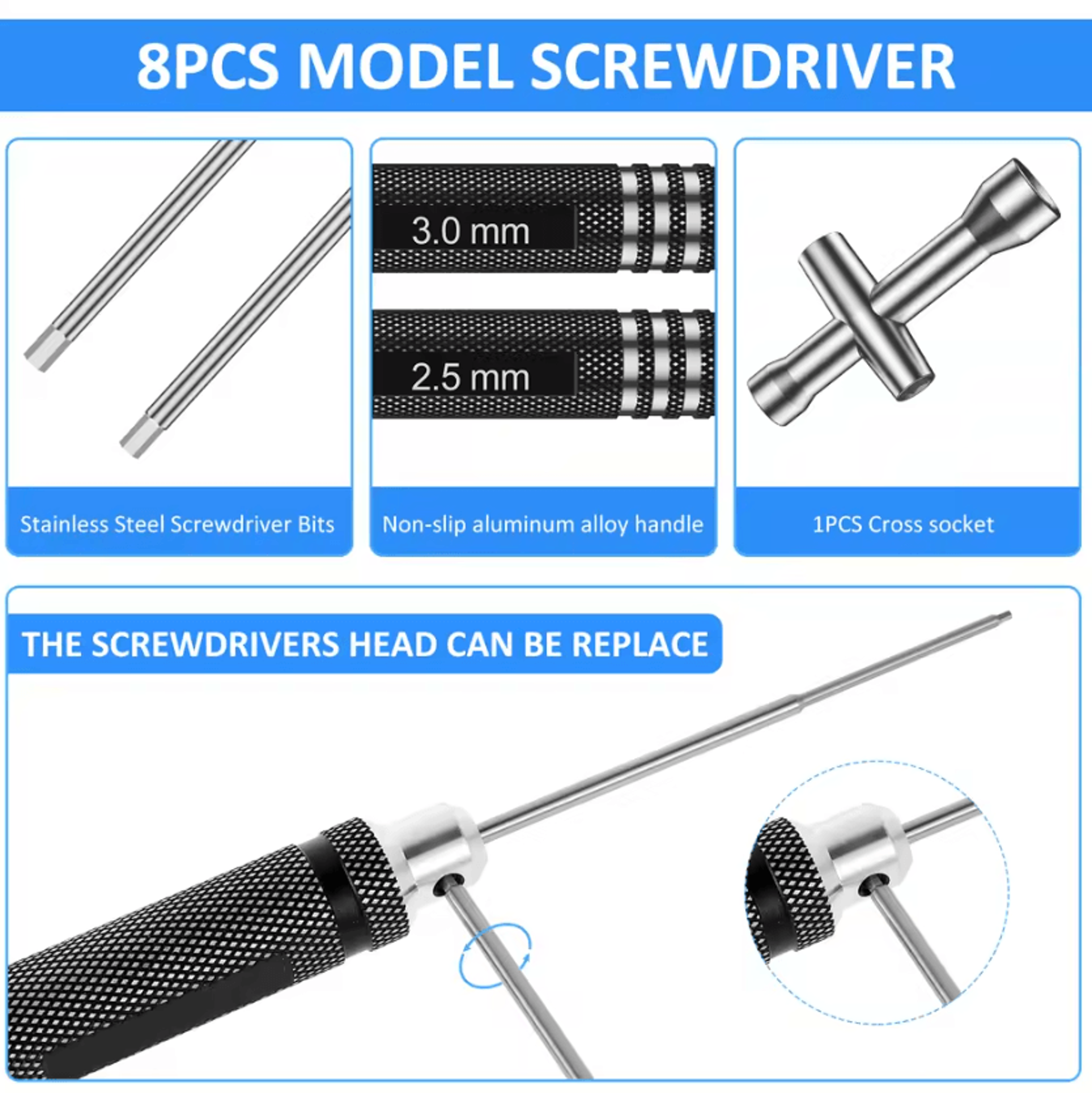 7Piece Precision Hex Screwdriver Set  Metric RC Hex Drivers For Cars Drones  Model Repairs 3
