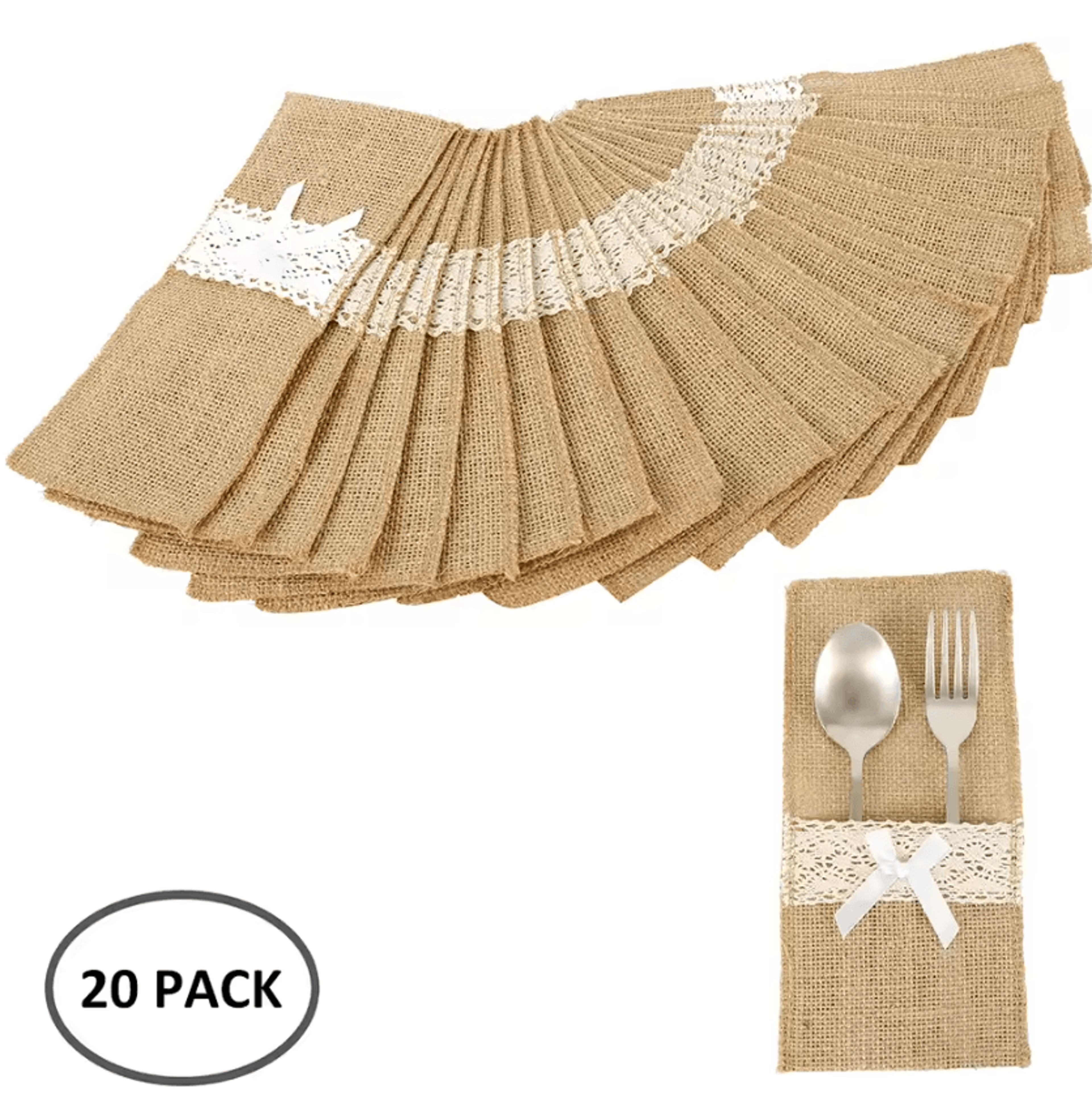 Rustic Burlap Cutlery Pouches With Lace Wedding Silverware Holders 50 Pieces 5