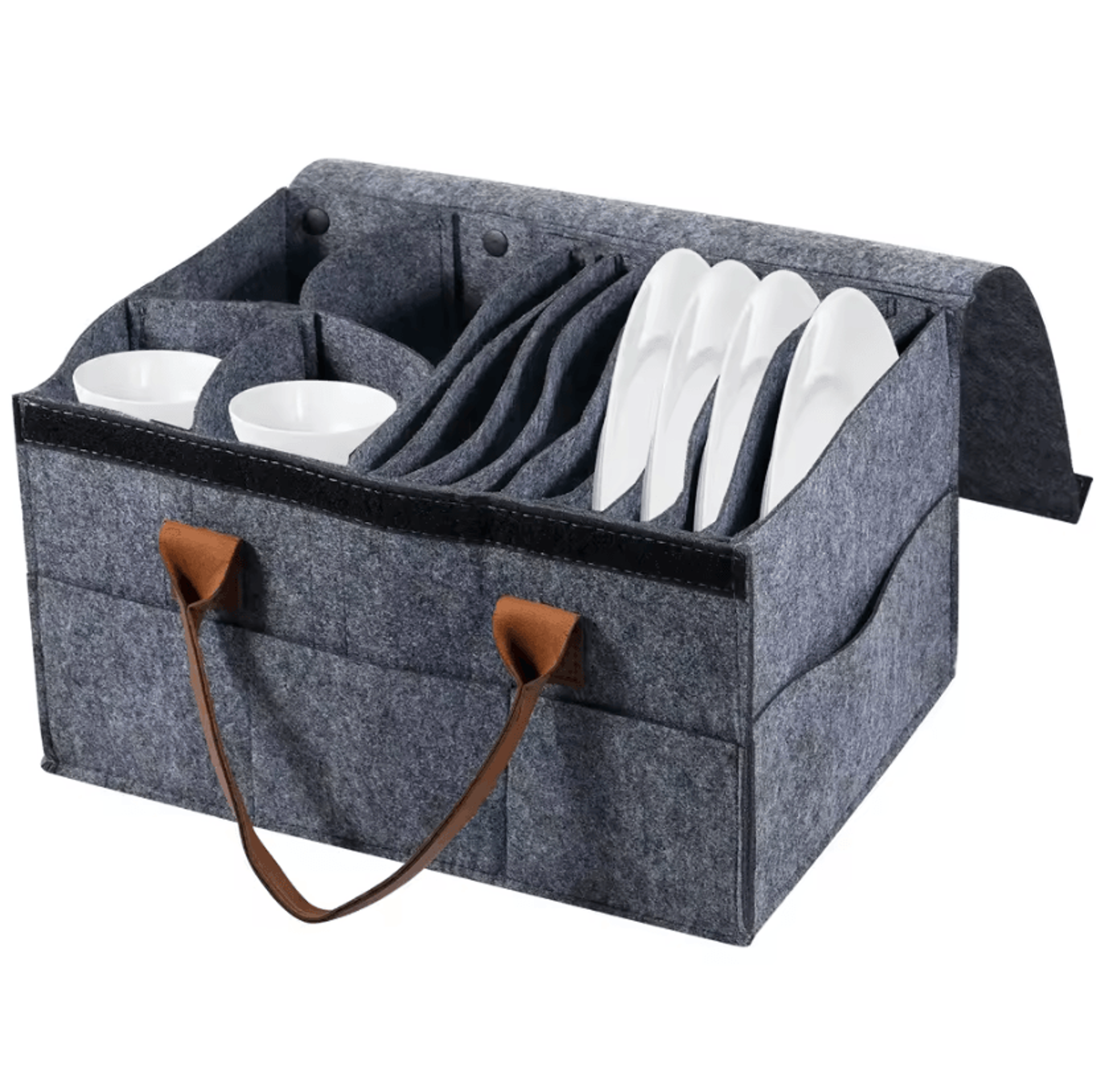 Protective Felt Dish Storage Bag Layered Plate  Cup Organizer For RV Camping  Kitchen 0