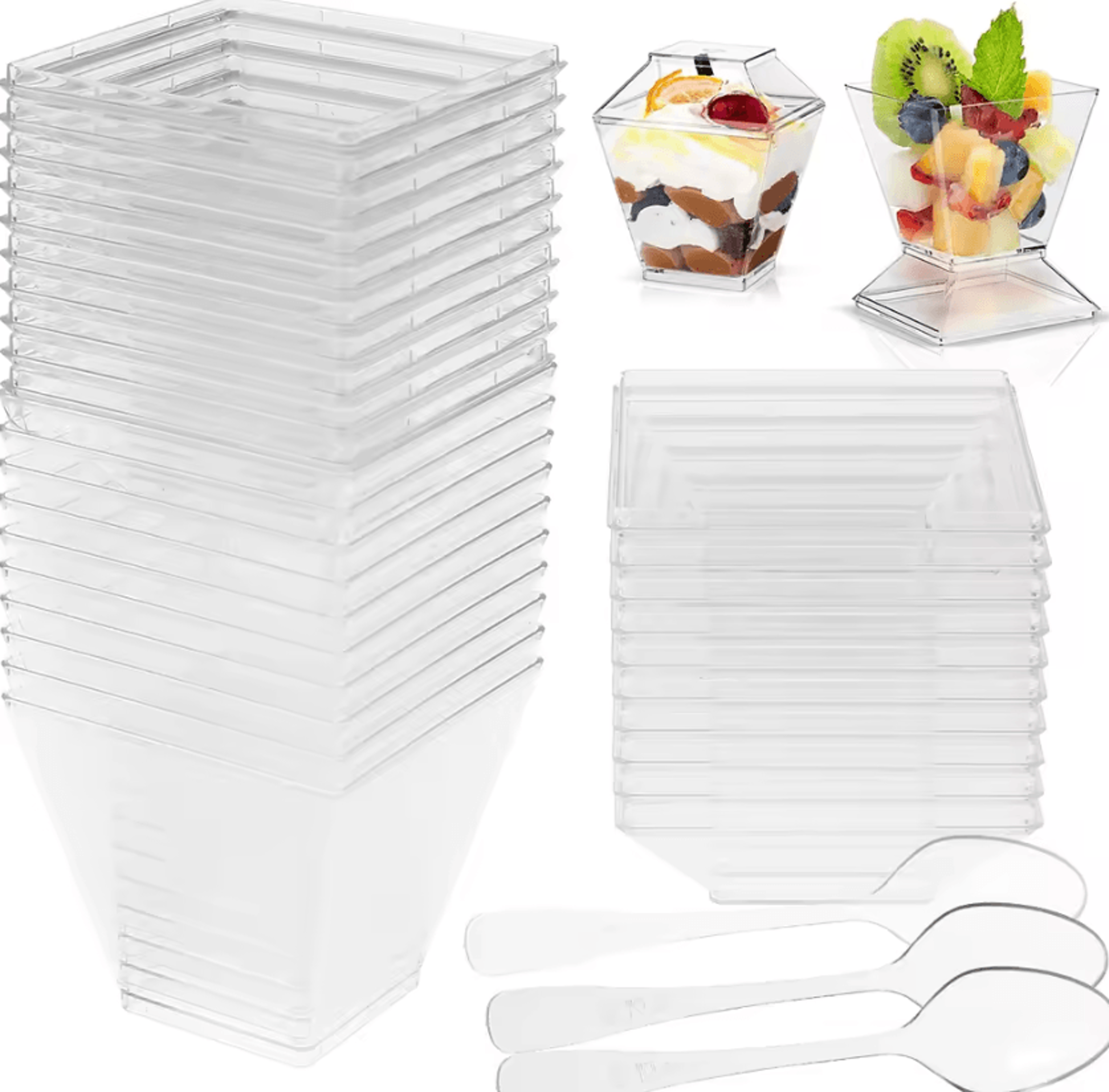 Reusable Mini Dessert Cups With Lids  Spoons 2oz Clear Square Dessert Cups 50 Pieces 0