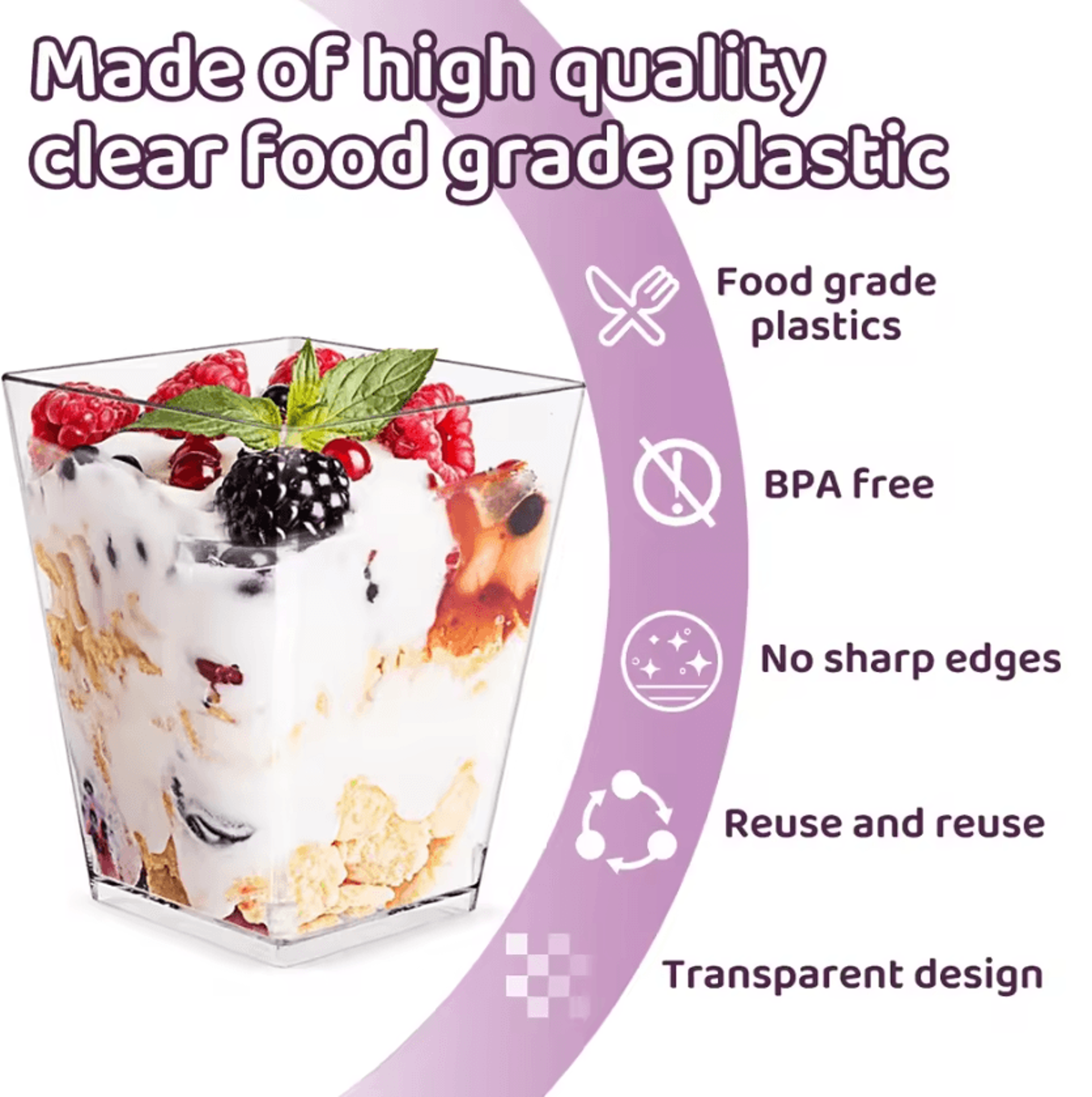 Reusable Mini Dessert Cups With Lids  Spoons 2oz Clear Square Dessert Cups 50 Pieces 4