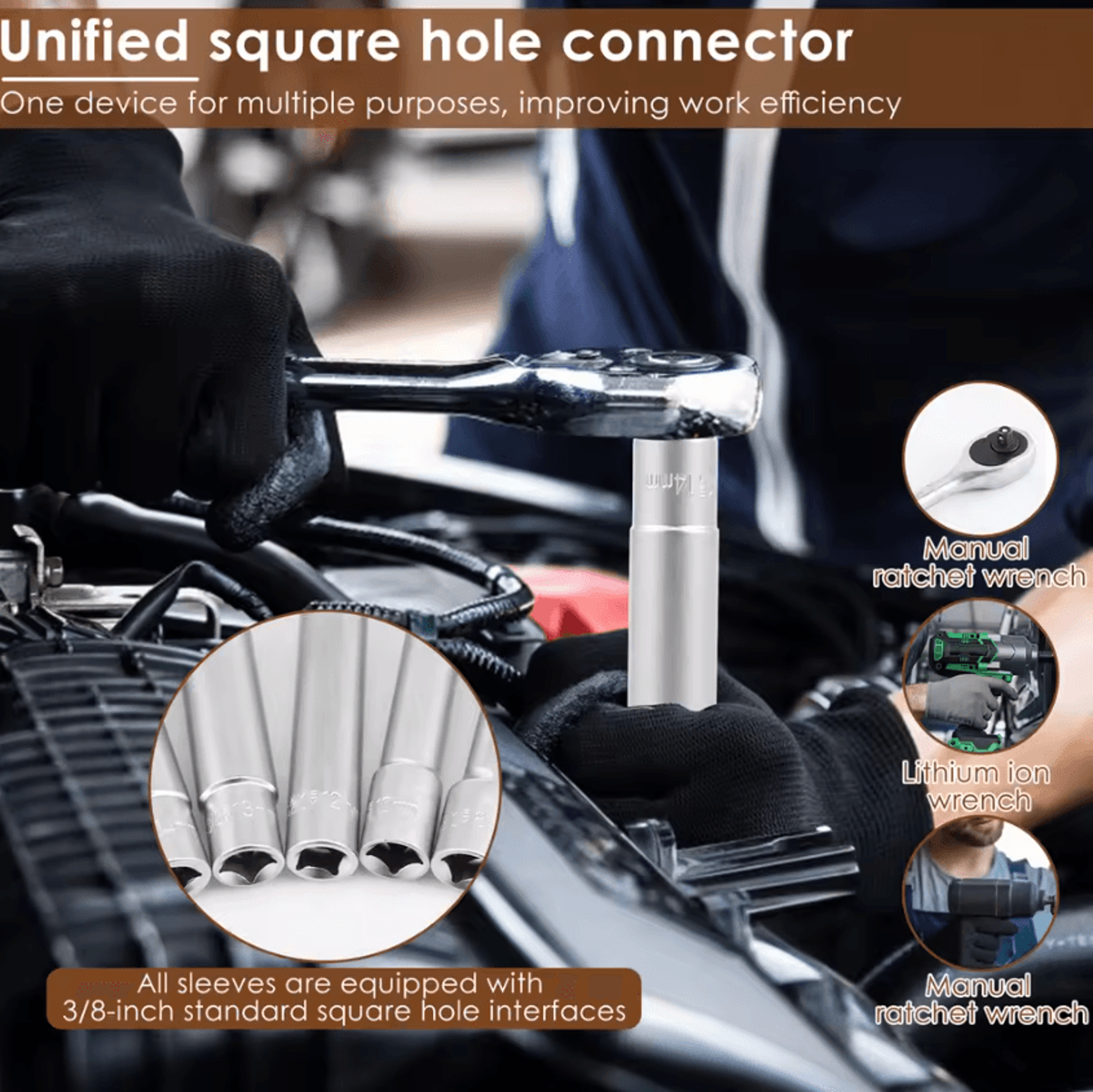 38 Inch Drive CRV Socket Set With Short And Deep 6 Point Sockets And Ratchet Adapter 1