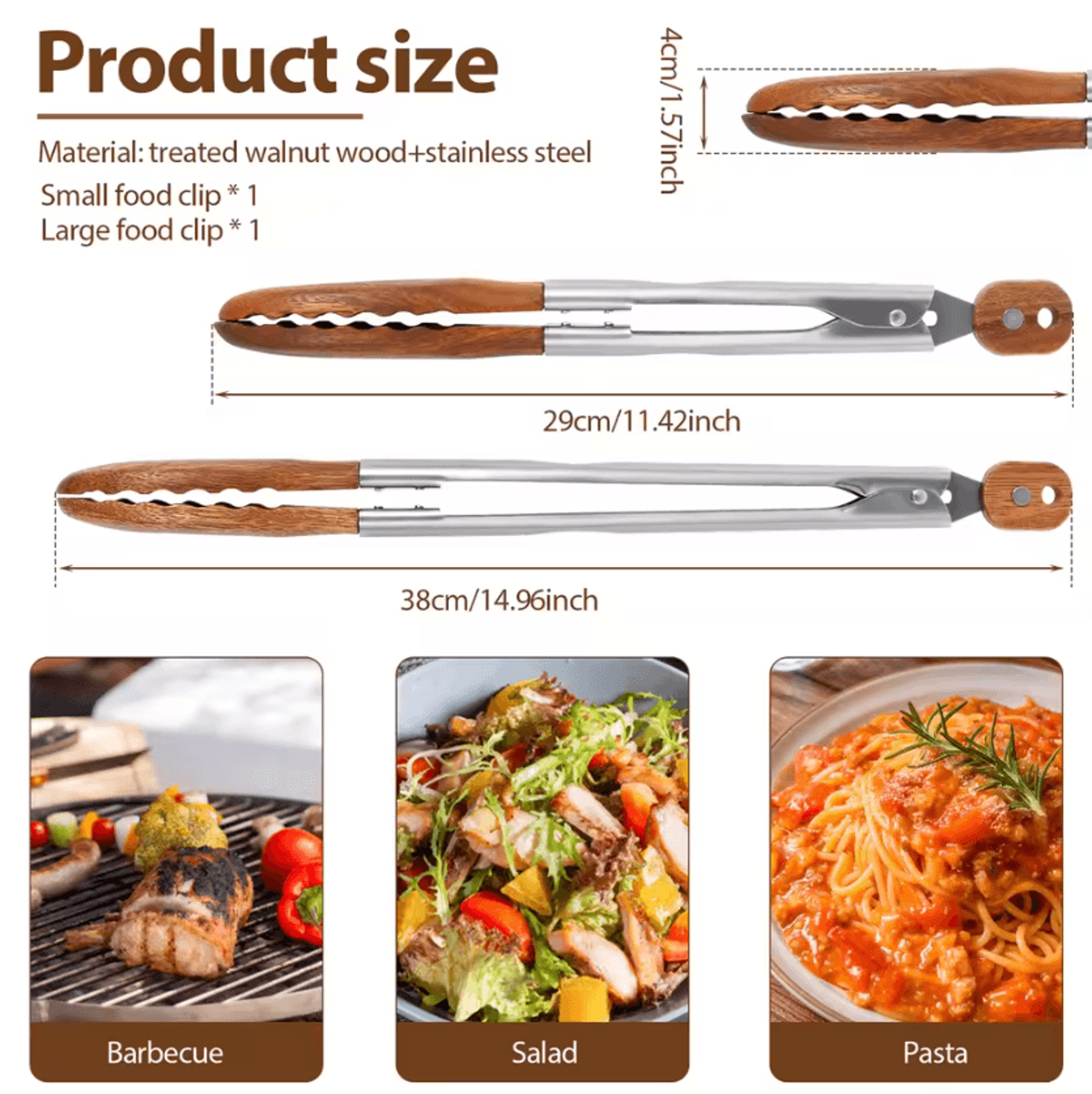 2 Piece Wooden Food Tongs Rustproof Salad Serving Tongs For Cooking Grilling And Kitchen Use 2