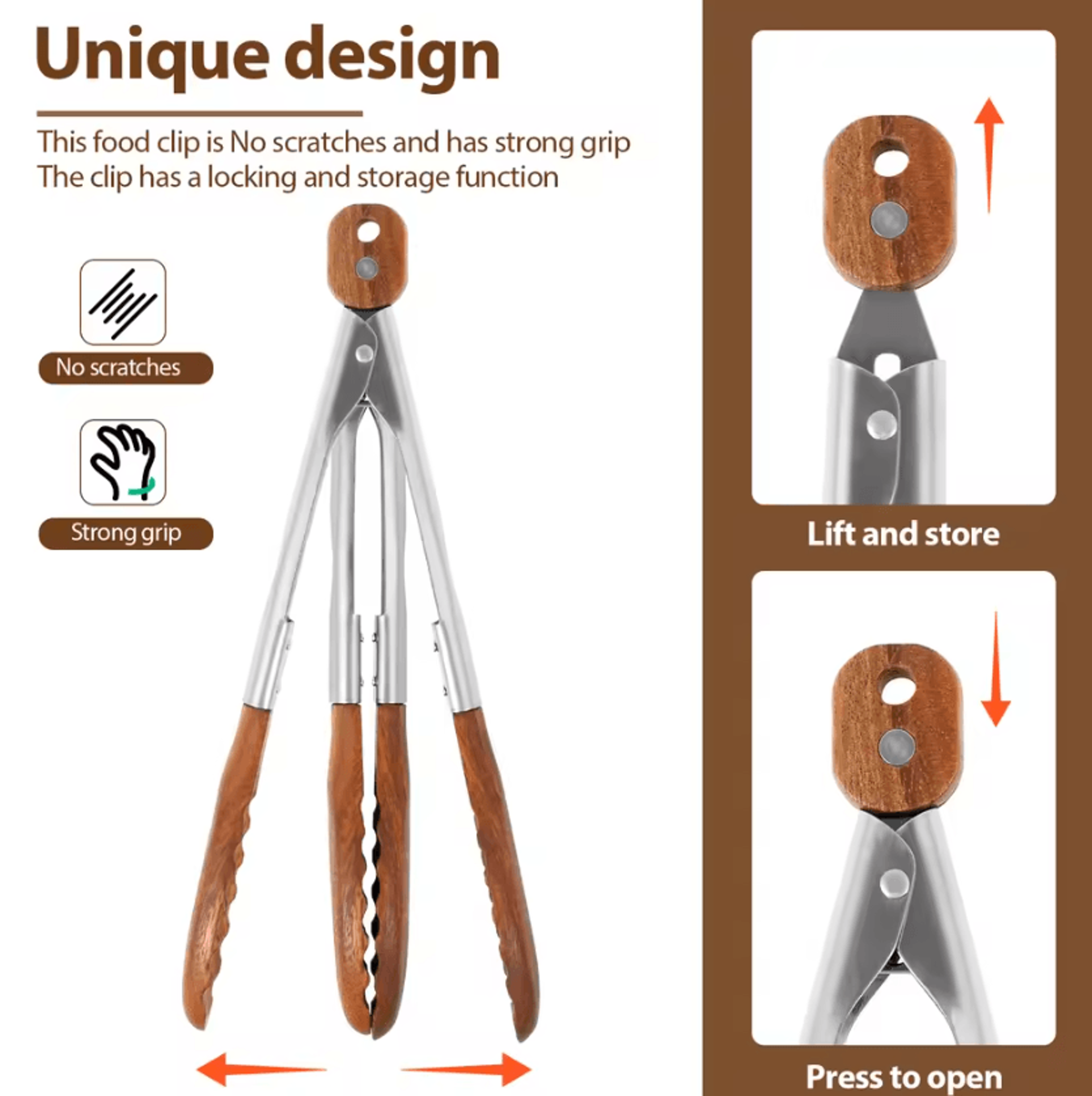 2 Piece Wooden Food Tongs Rustproof Salad Serving Tongs For Cooking Grilling And Kitchen Use 3