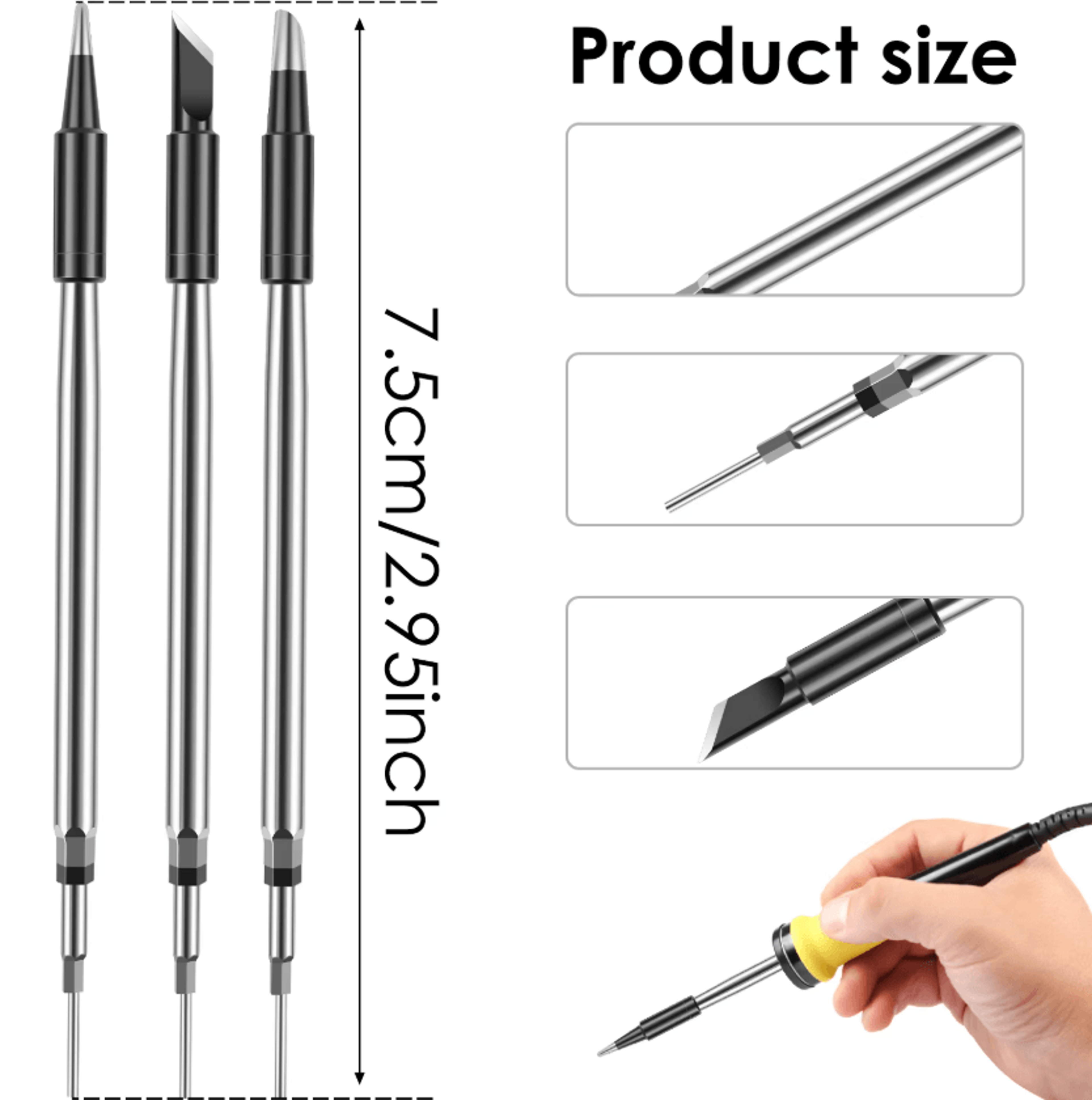 3 Piece C210 Soldering Iron Tip Set Quick Heating Replacement Tips For Precision Soldering 1
