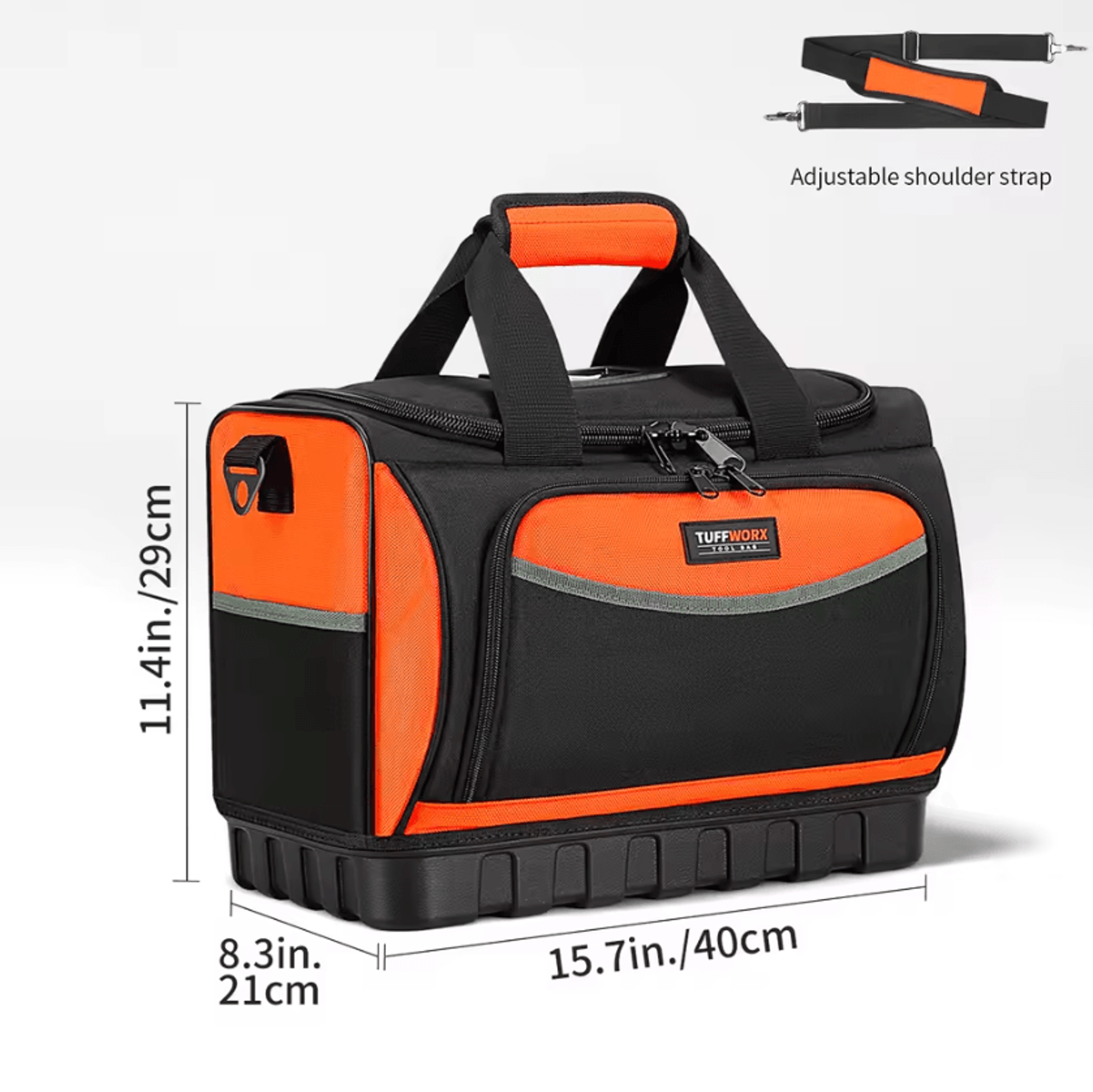 Heavy Duty Open Top Tool Bag With Molded Base 18 Pocket Wide Mouth Tool Organizer With Shoulder Str 5