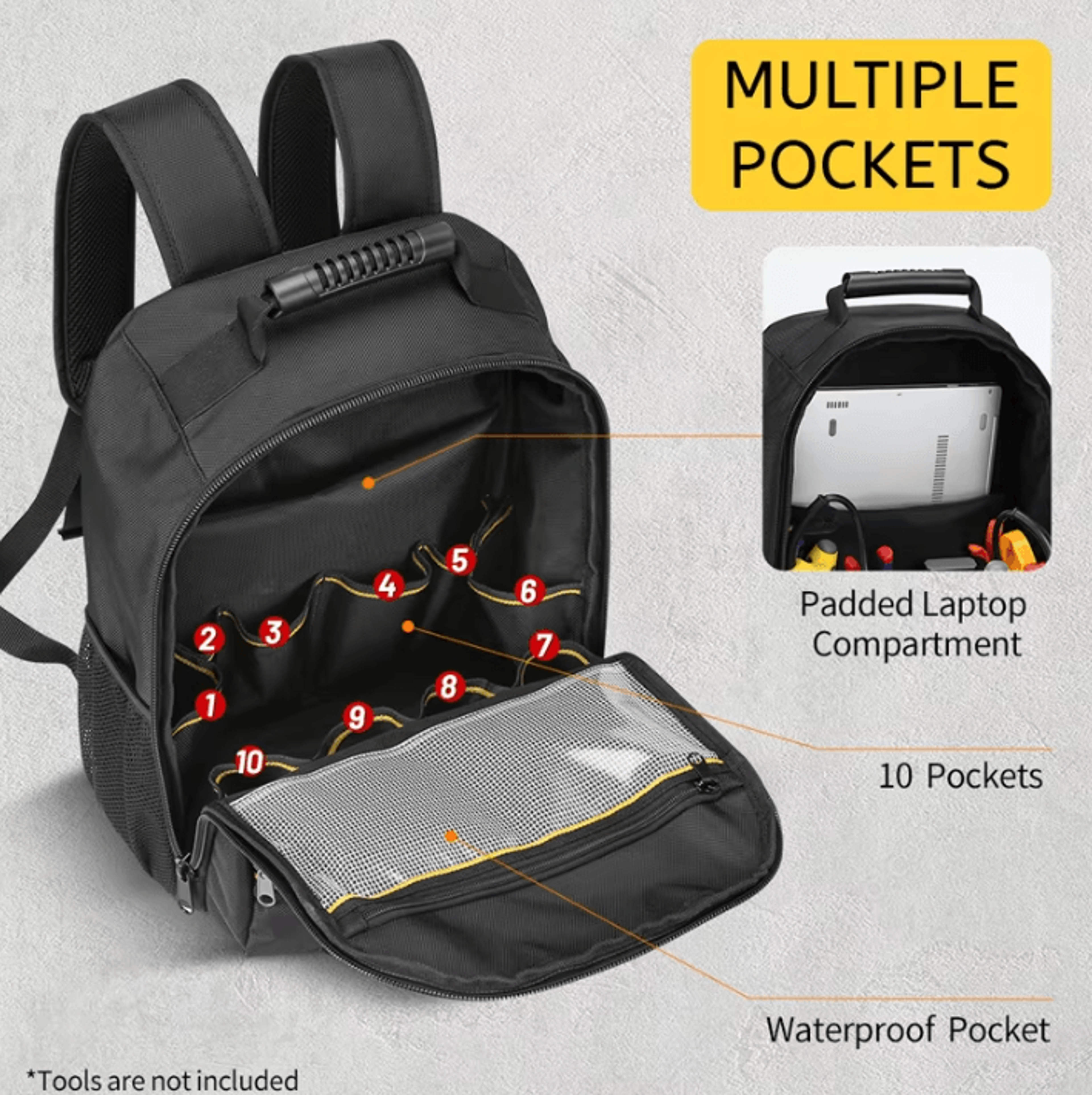 Heavy Duty Tool Backpack With Shoulder Strap And Multi Tool Storage 2