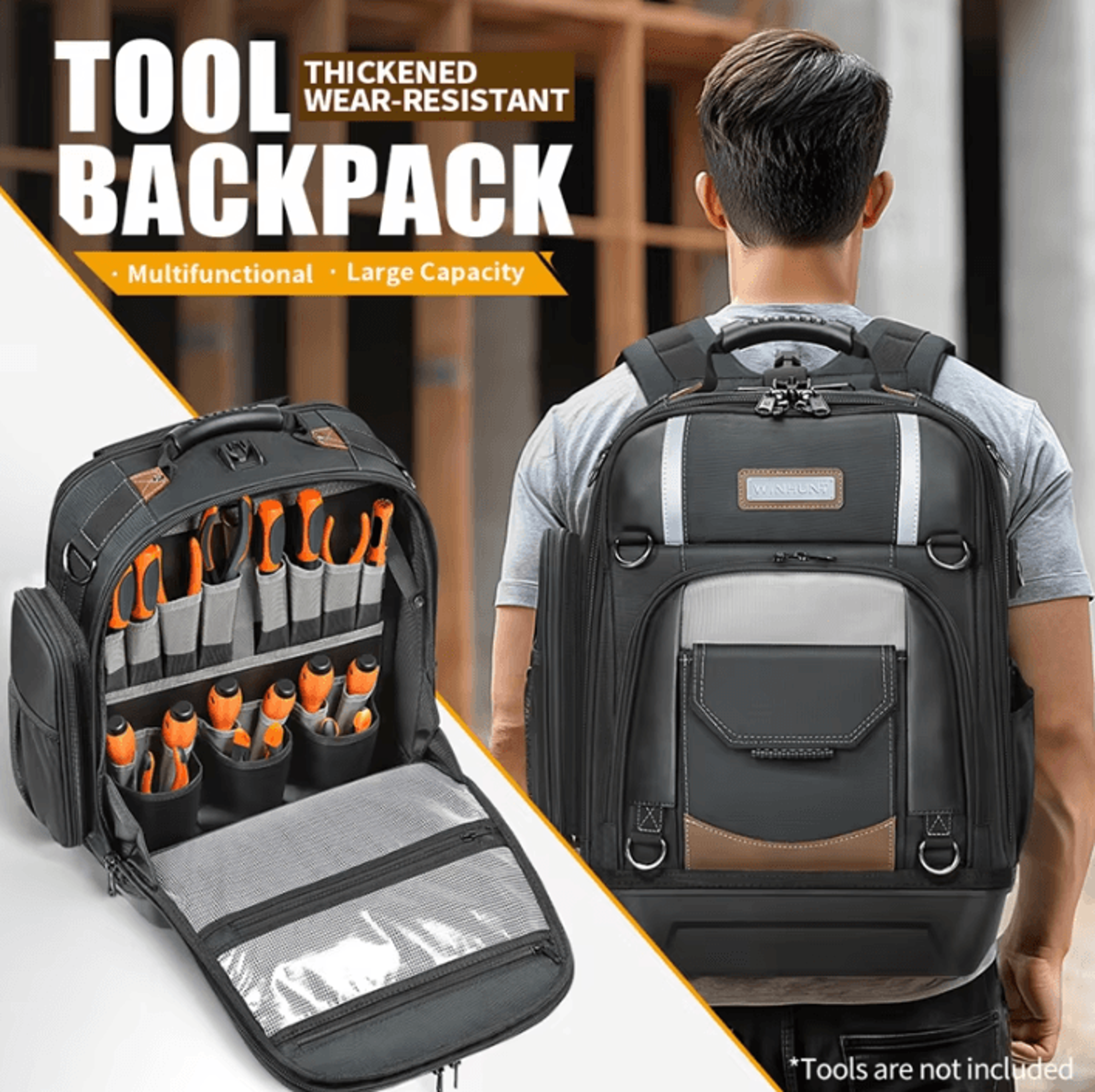 Heavy Duty Tool Backpack With Molded Bottom And Removable Tool Organizer 0