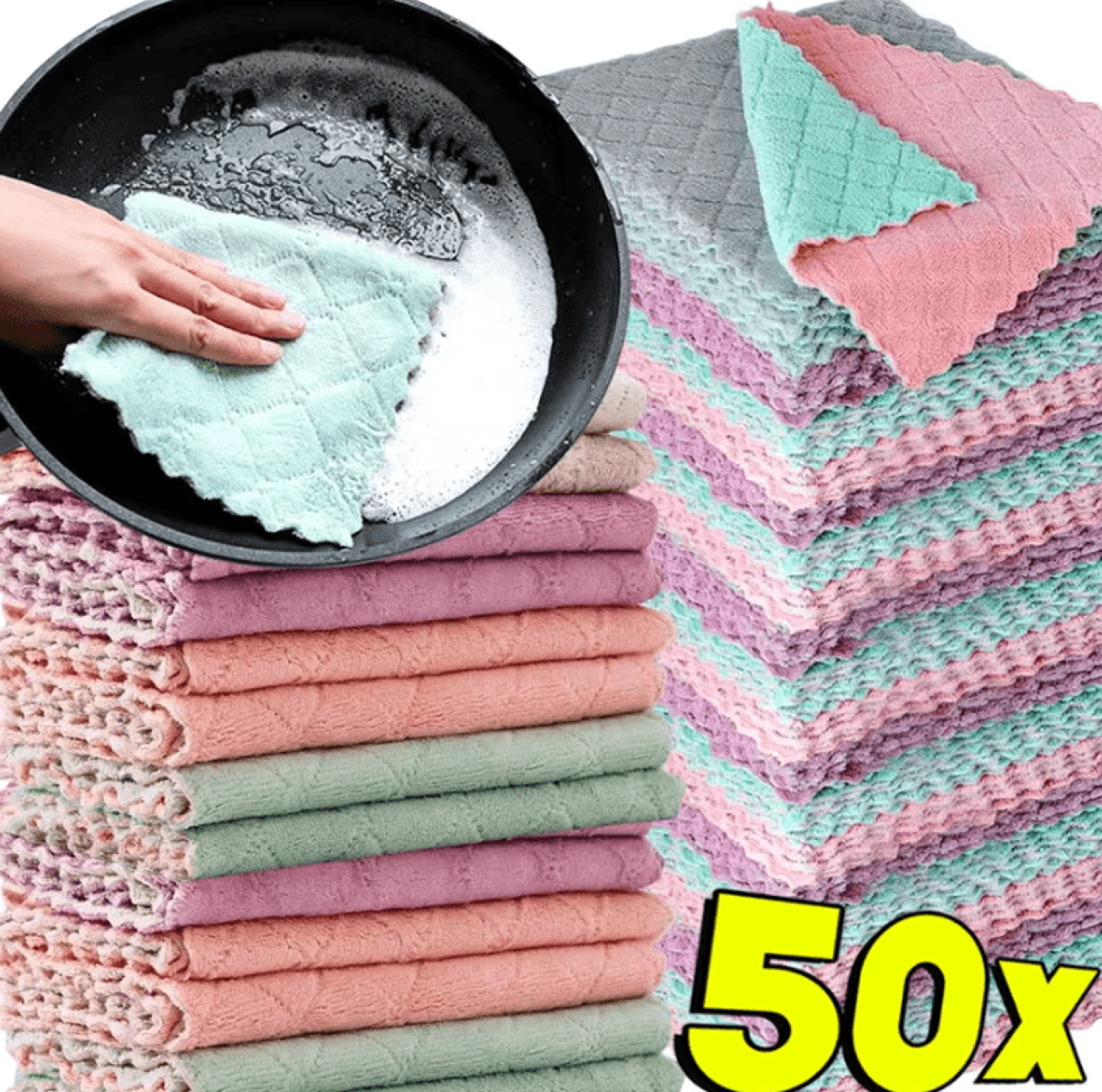 Super Absorbent Microfiber Kitchen Cleaning Cloth Double Layer Dish Towel For Oil And Grease 0