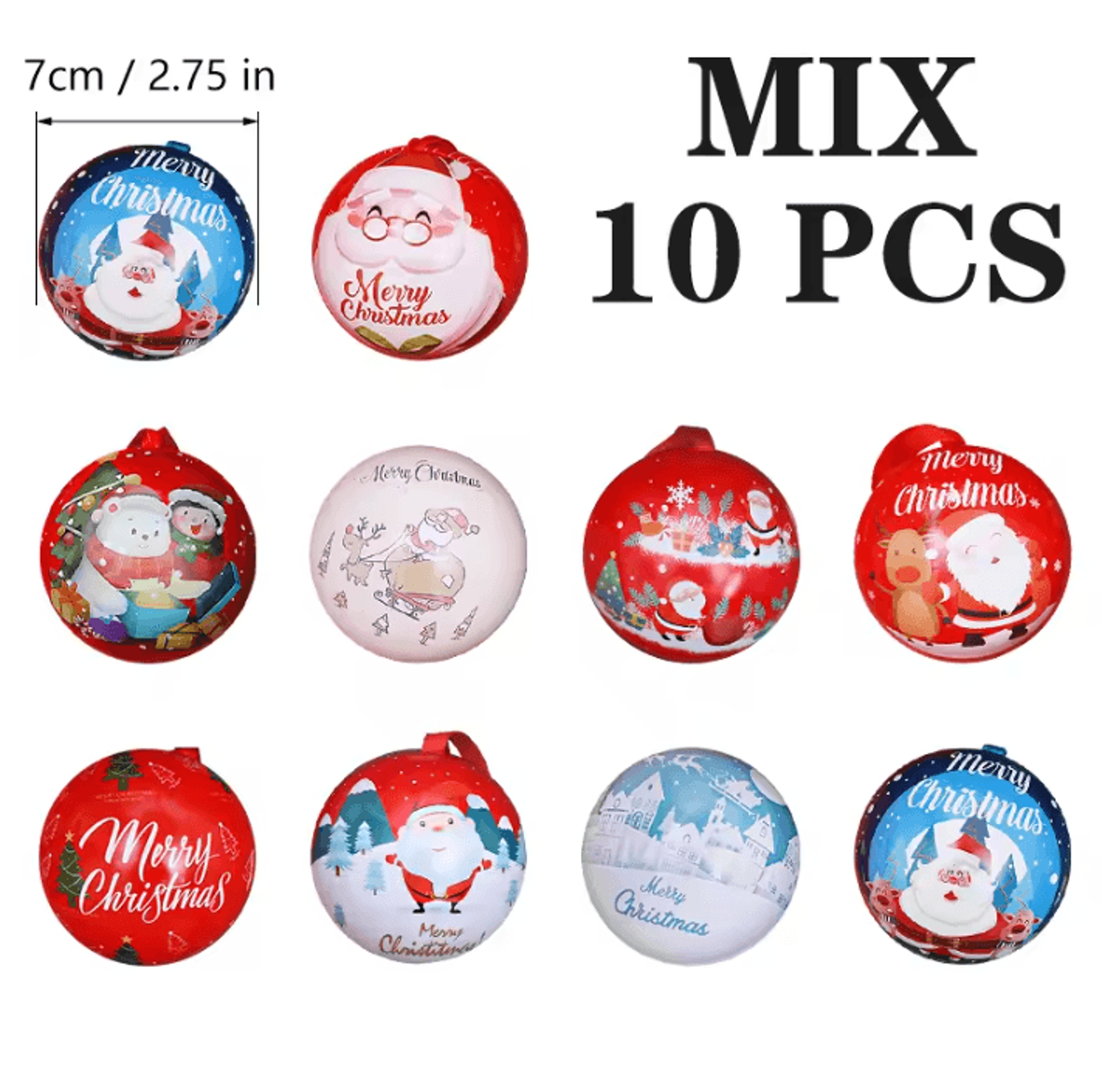 Christmas Ball Candy Gift Boxes Hanging Ornament Tin Storage Containers Set Of 10 3