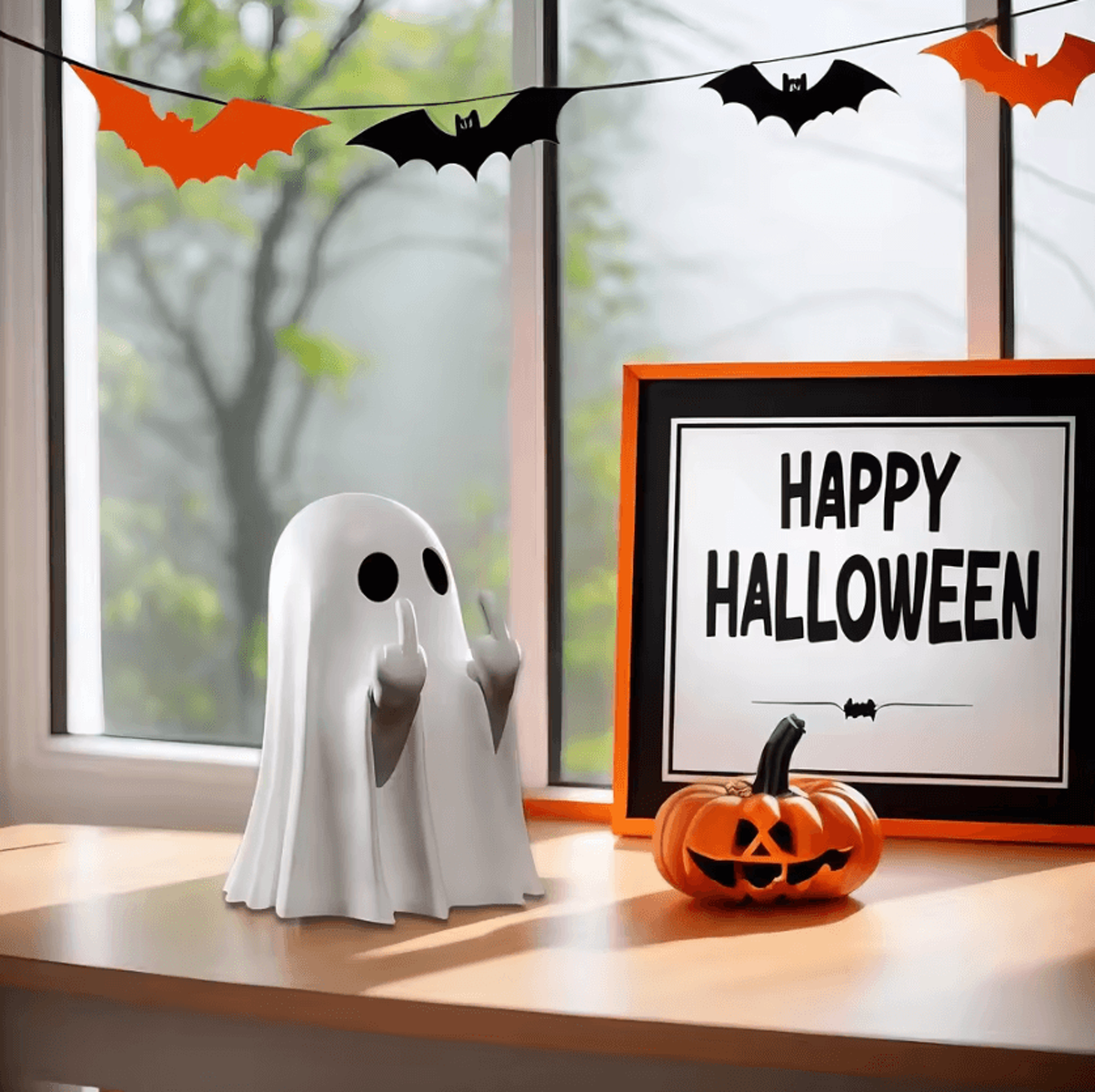 Funny Middle Finger Ghost Statue Cute Halloween Ghost Figurine For Home And Office Decor 2