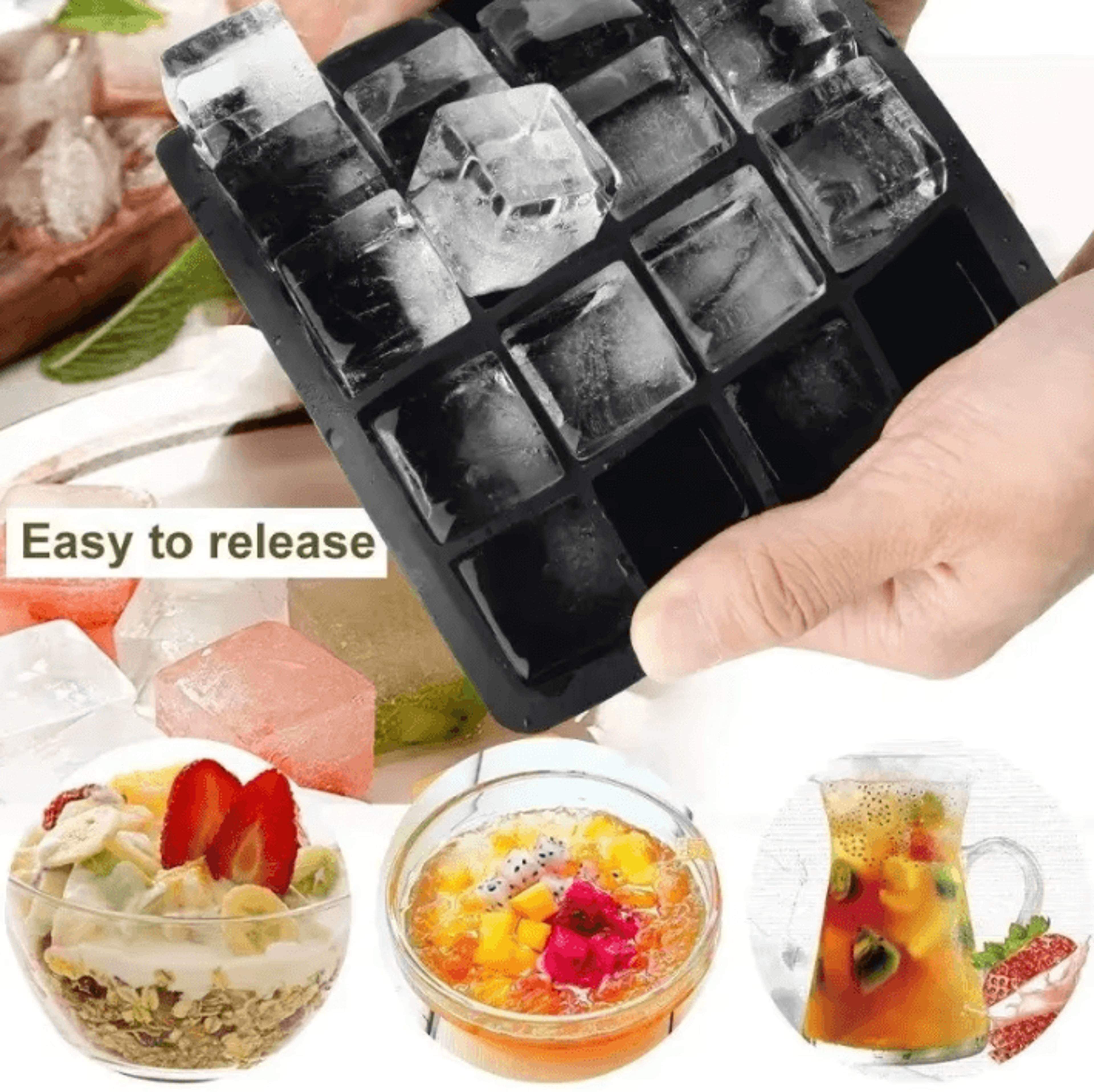 24 Grid Silicone Ice Cube Mold Big Square Ice Cube Tray Mold Ice Cube Maker Nontoxic Durable Bar Pu 1