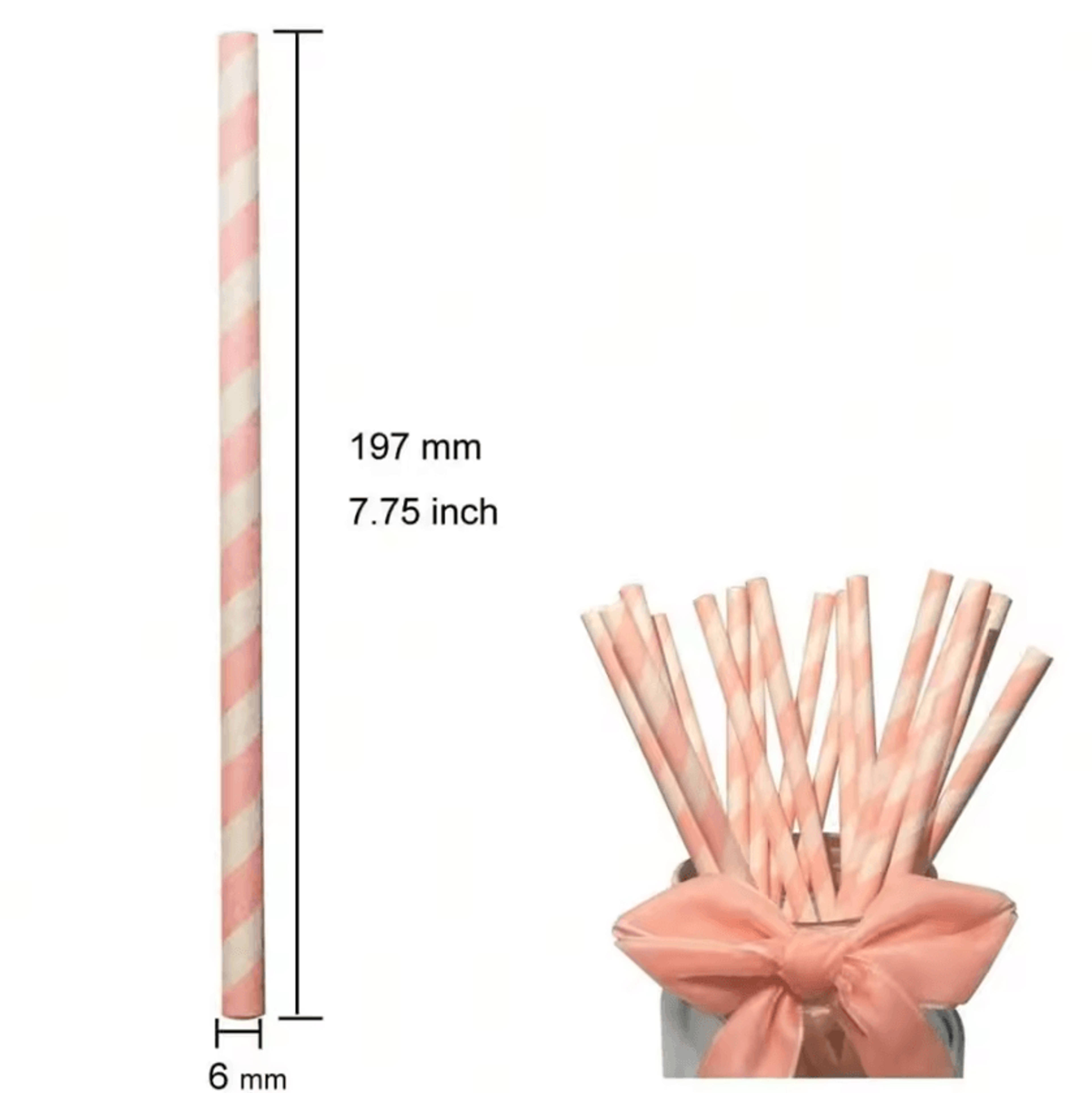 Light Pink Striped Paper Straws Disposable Party Drinking Straws For Birthdays And Weddings 4