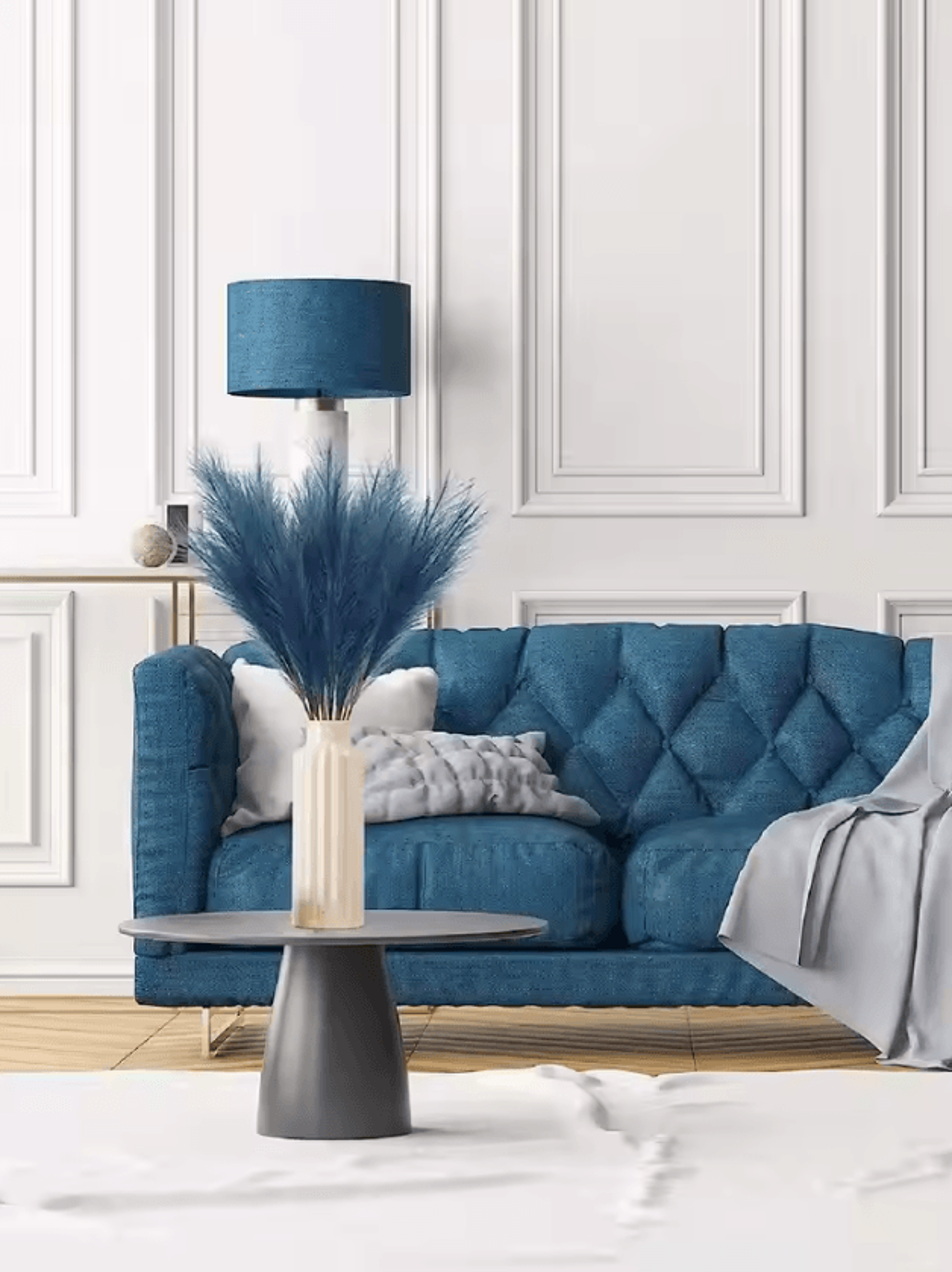 Blue Artificial Pampas Grass Stems Faux Reed Branches For Wedding And Home Decorations 2
