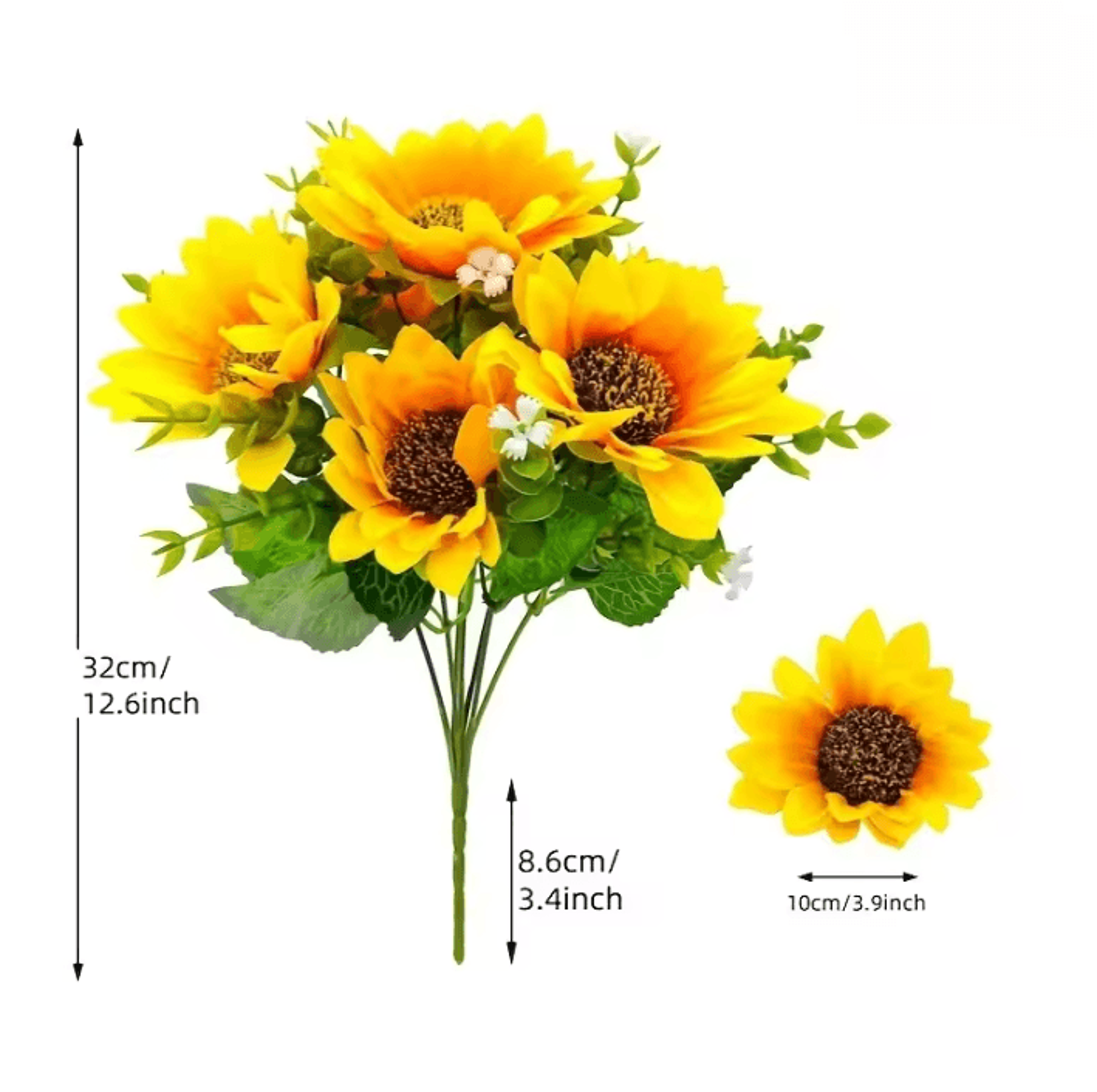 Artificial Sunflower Bouquet With Stems Faux Floral Arrangement For Home And Wedding Decor 4