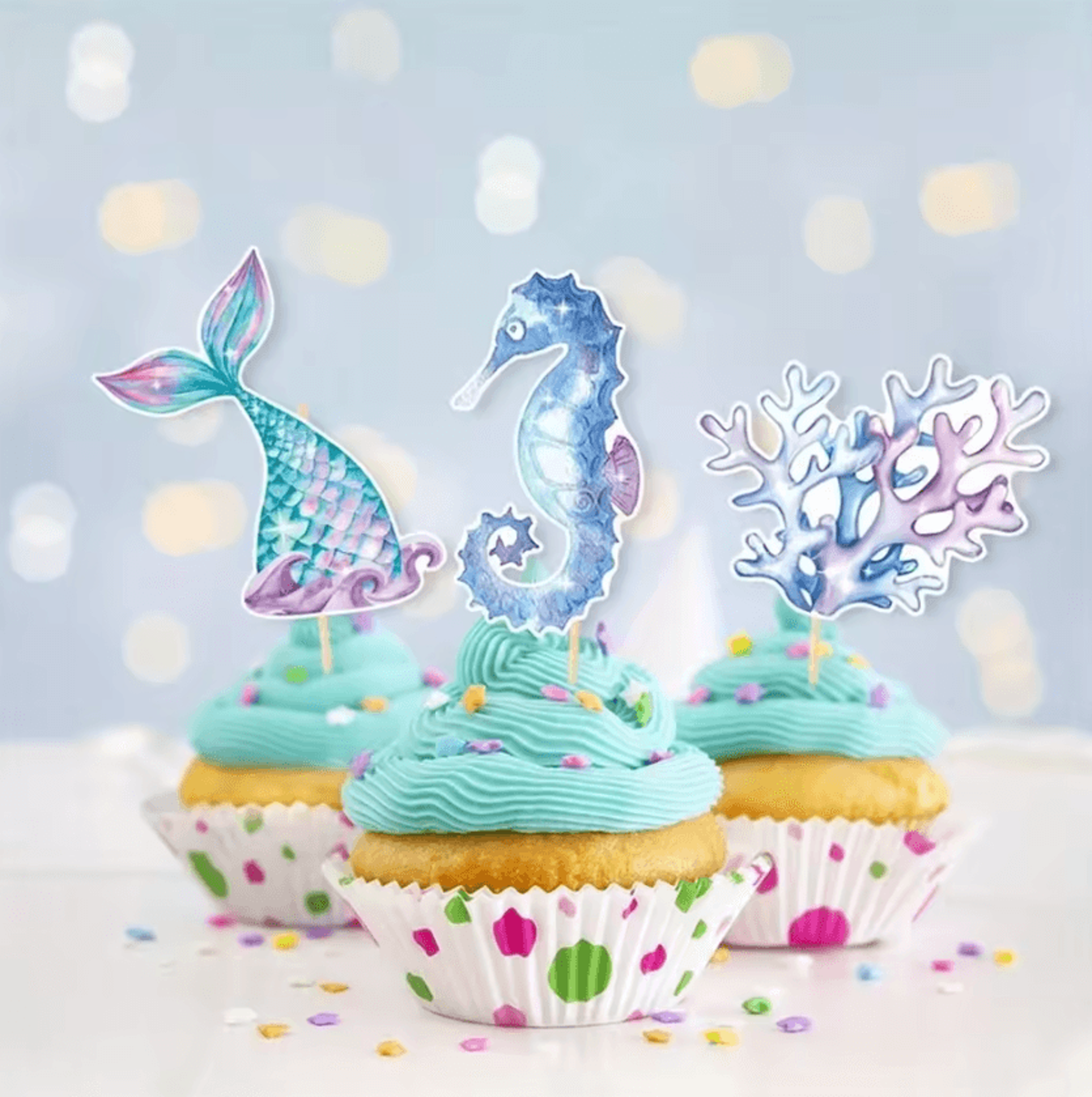 Mermaid Birthday Cake Topper Set Reusable Cupcake Decorations For Girls Party 1