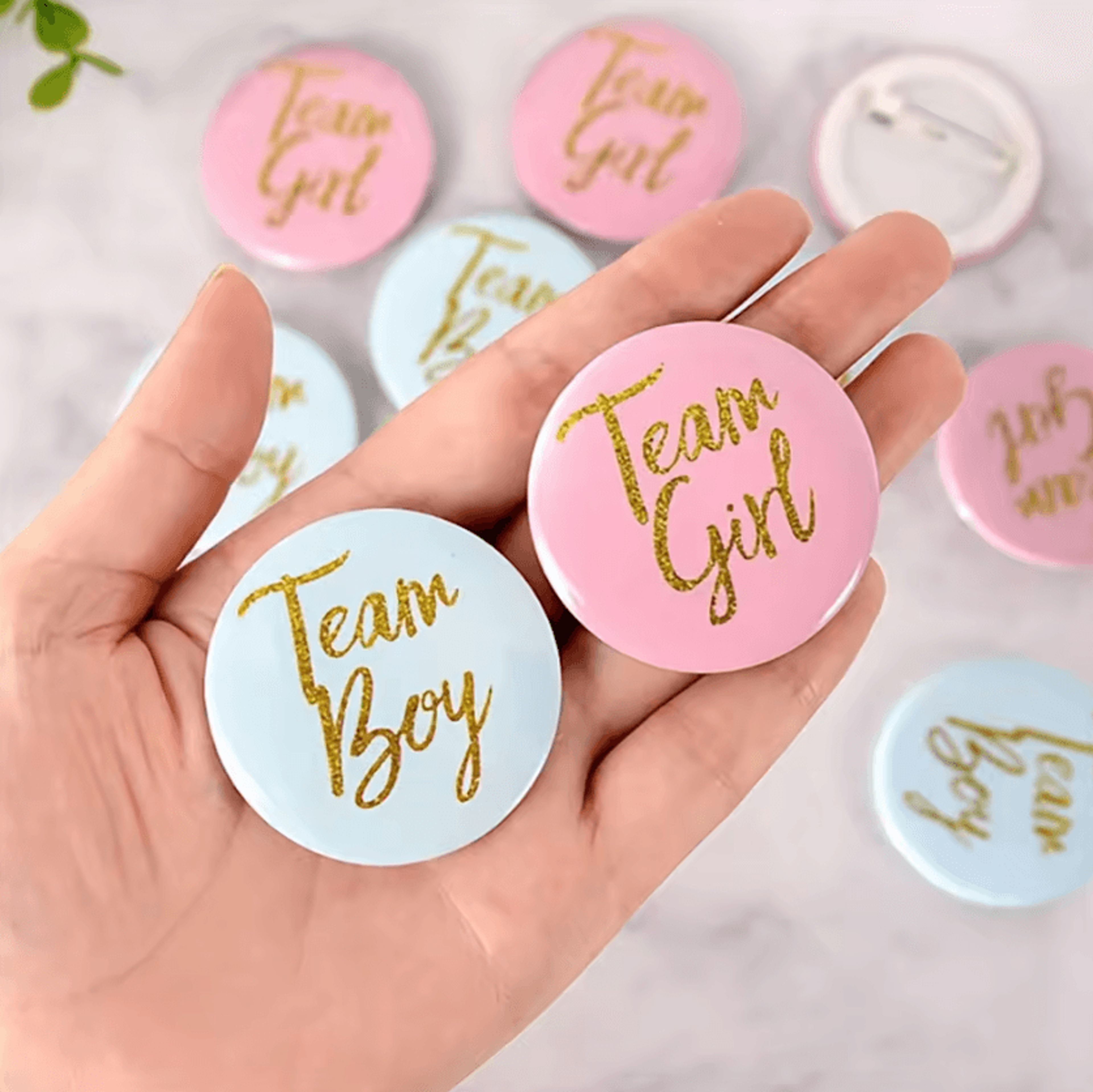 Gender Reveal Team Badge Pins Blue And Pink Party Chest Badges 2