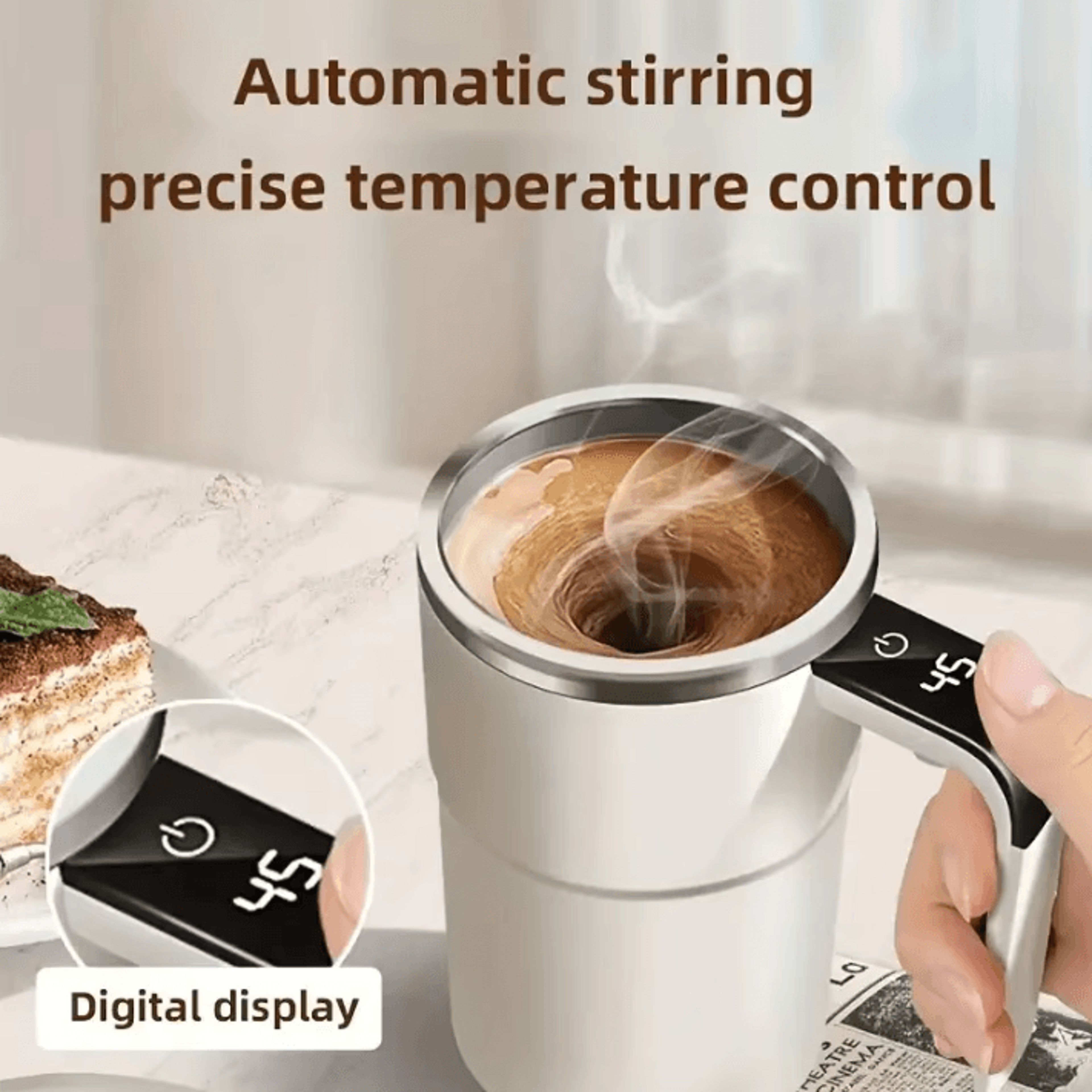 Smart SelfStirring Coffee Mug  Self Stirring Mug With Digital Display  USB Rechargeable Mixing 0