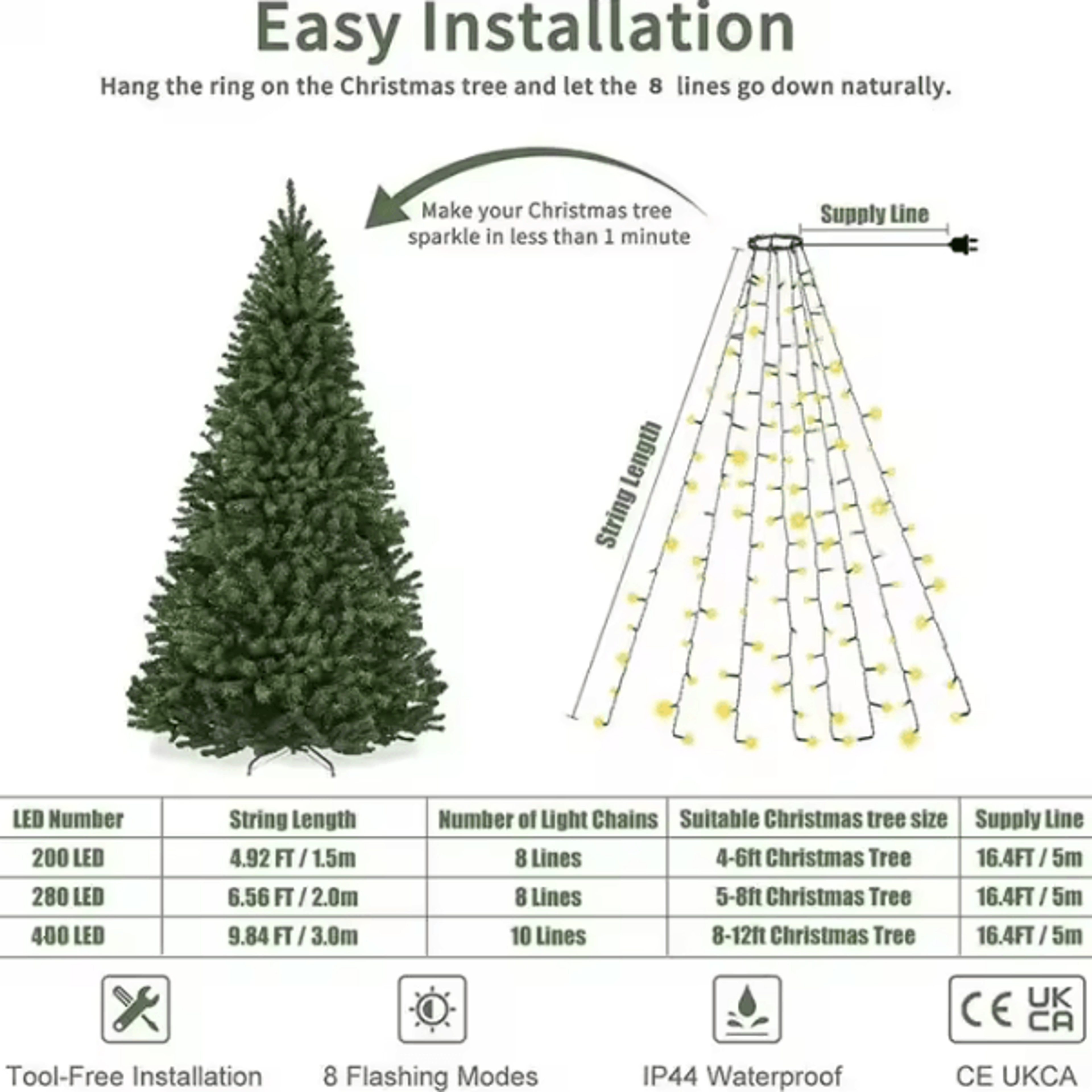 400 LED Christmas Tree Topper Star Lights  Christmas Tree Topper Lights With Waterfall Effect Timer 4
