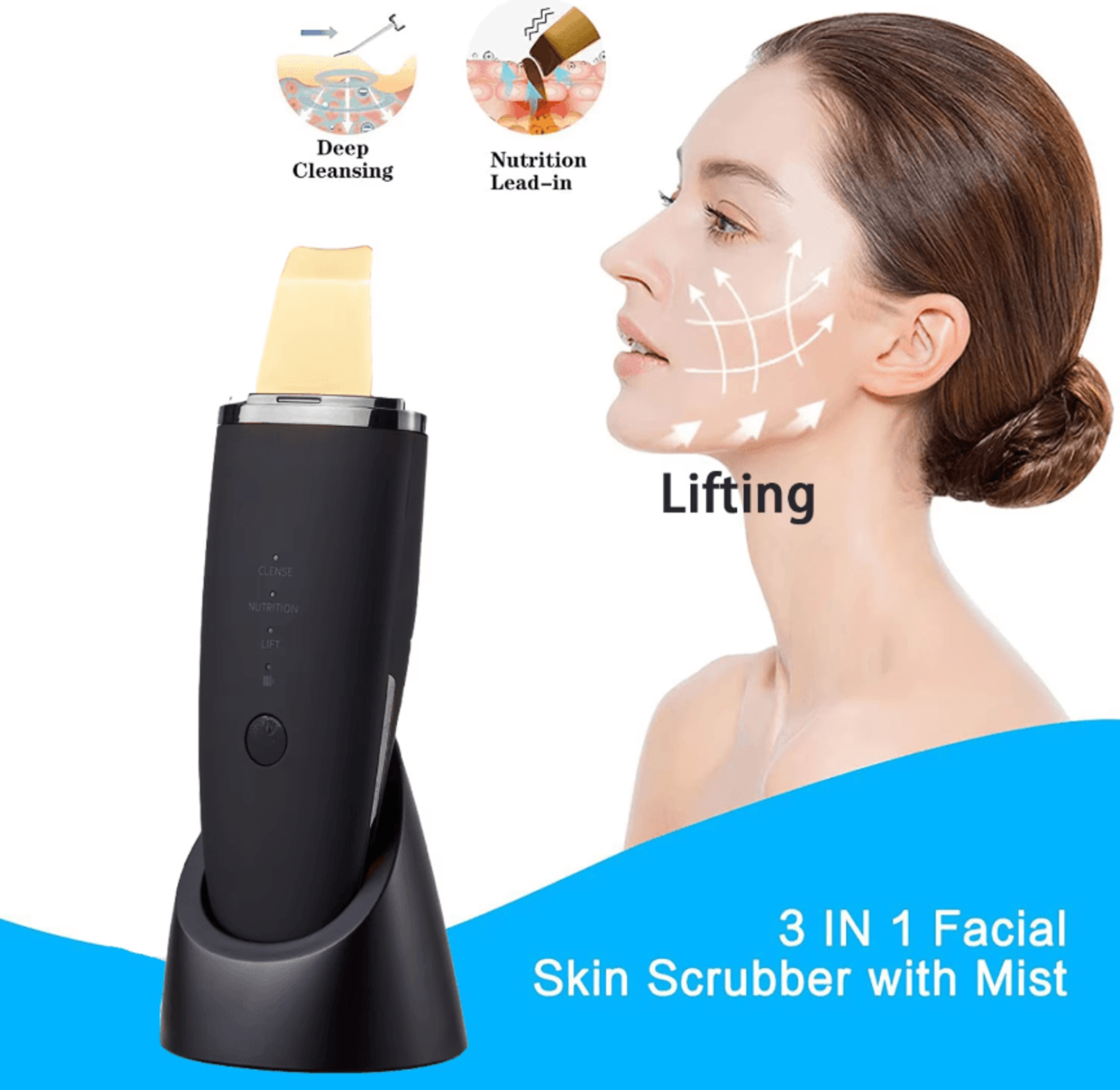 EMS Ultrasonic Skin Scrubber Face Spatula Blackhead Remover Facial Cleansing Device 1