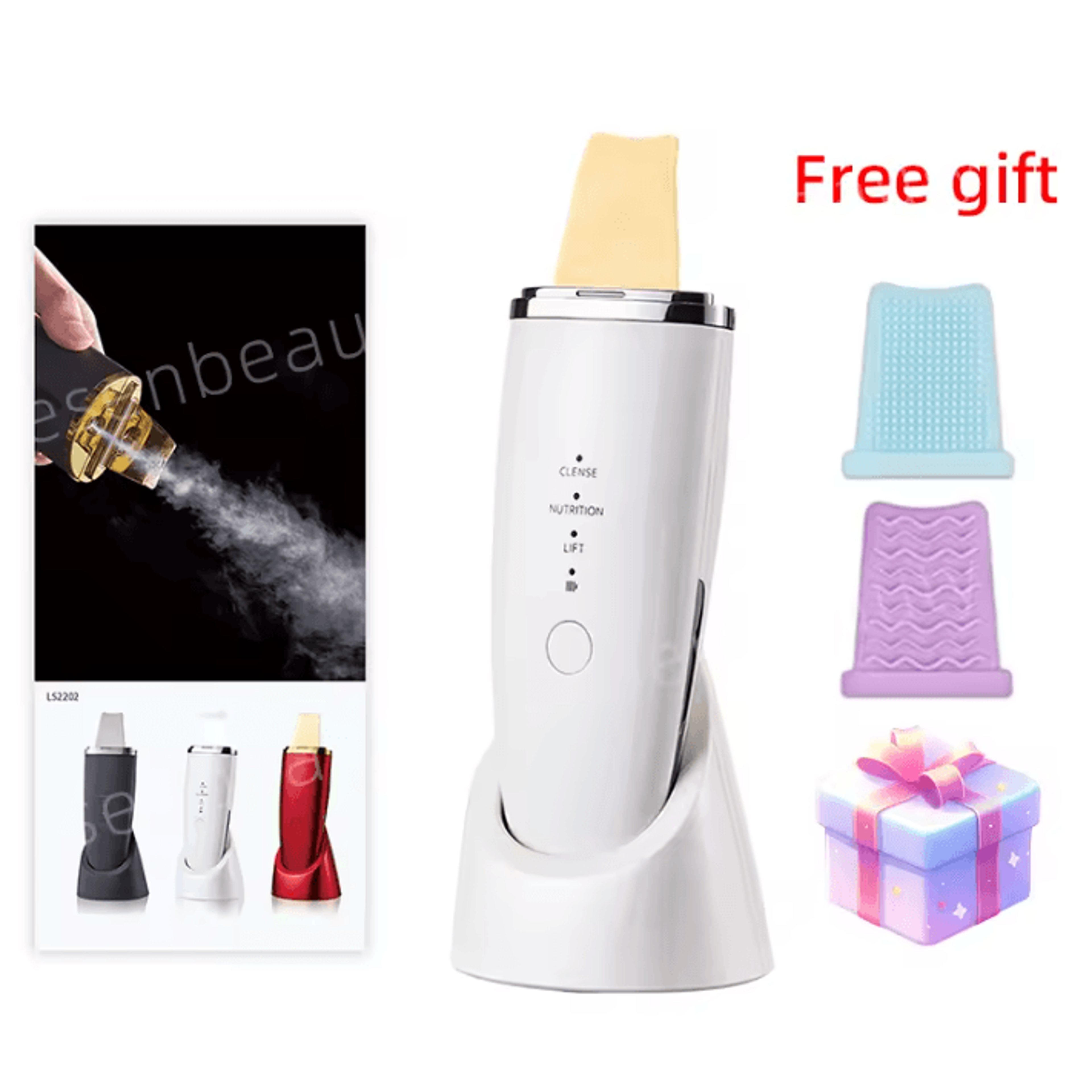 EMS Ultrasonic Skin Scrubber Face Spatula Blackhead Remover Facial Cleansing Device 6