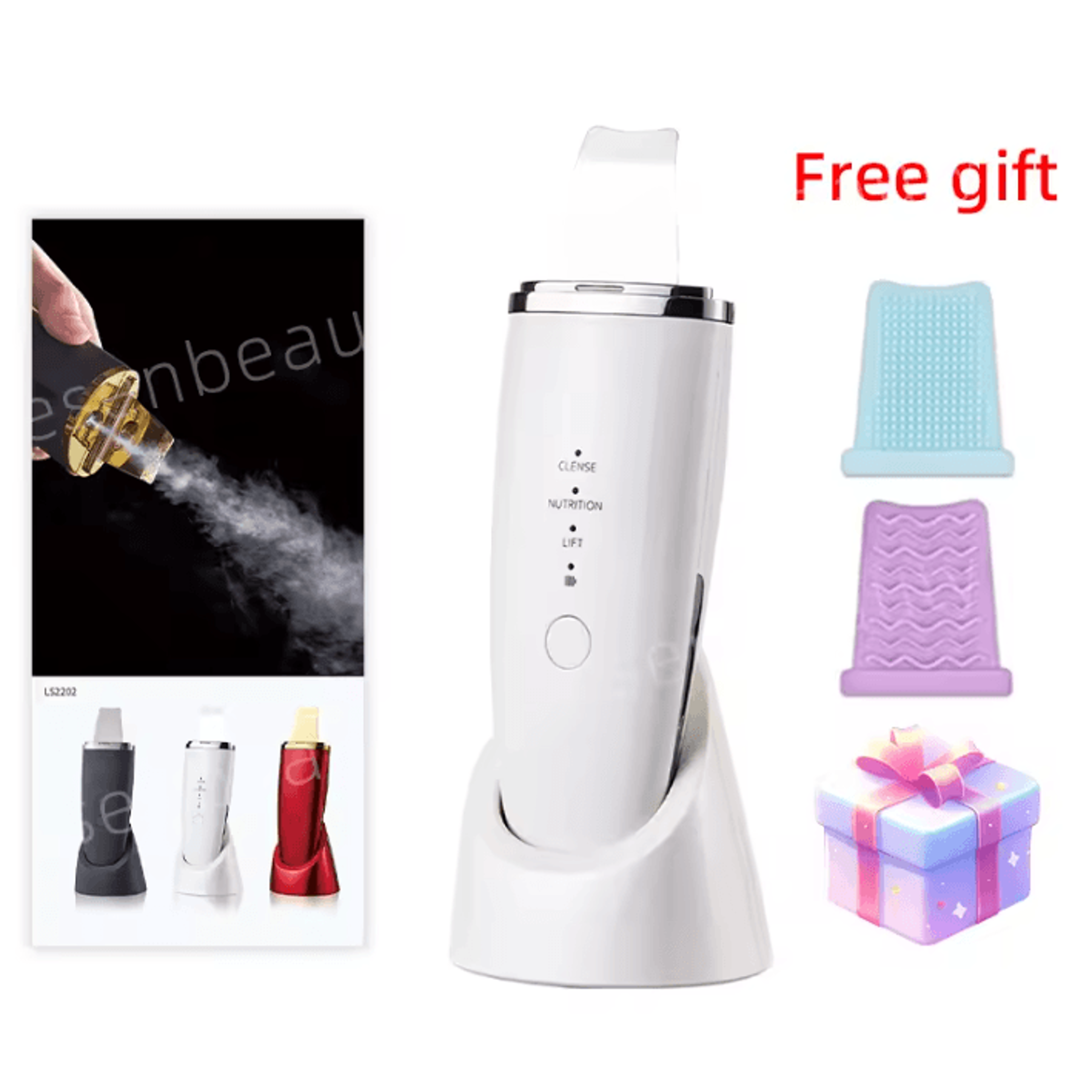 EMS Ultrasonic Skin Scrubber Face Spatula Blackhead Remover Facial Cleansing Device 7