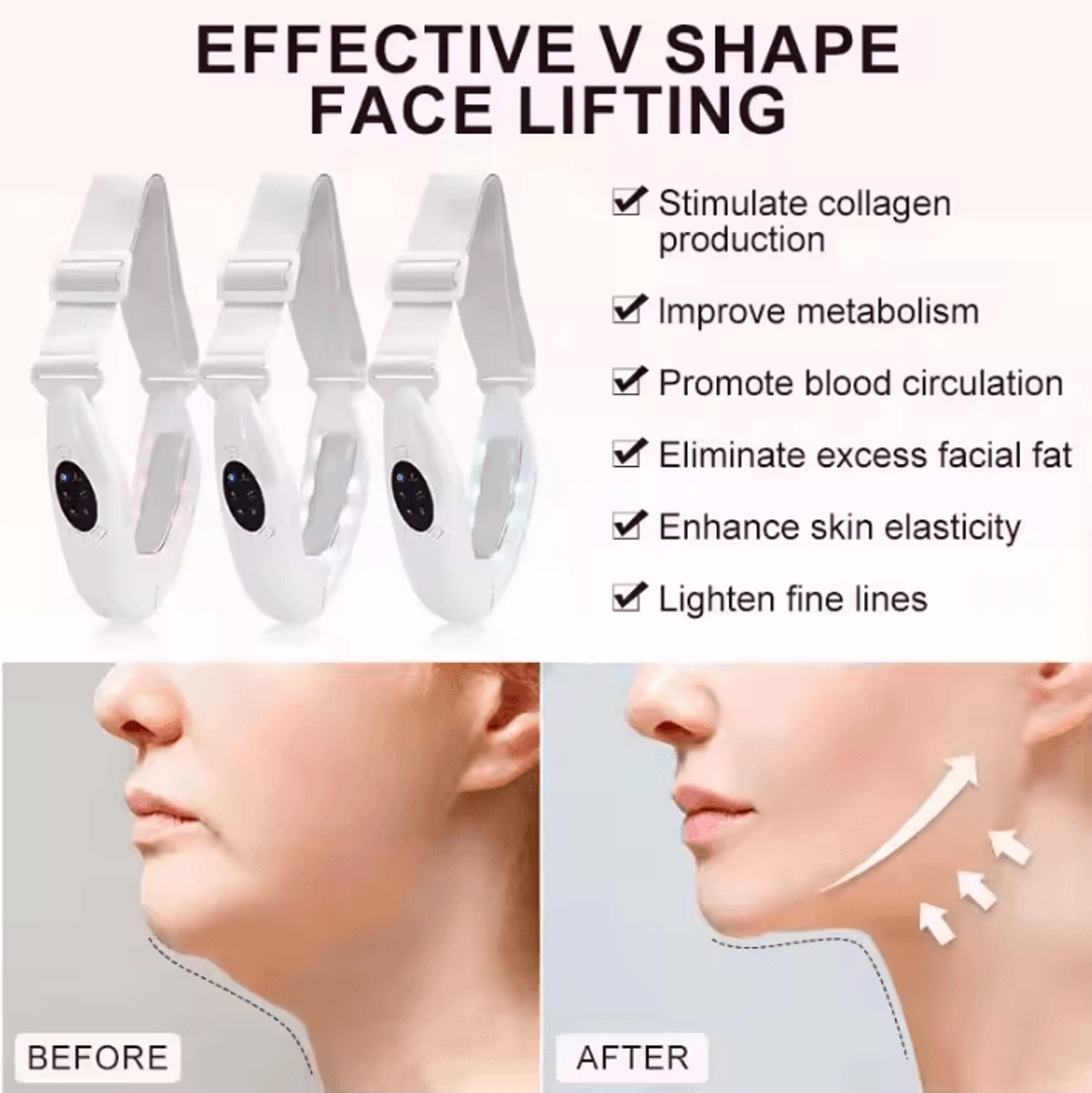 V Face Lifting Device LED Photon Therapy Vibration Facial Massager 2