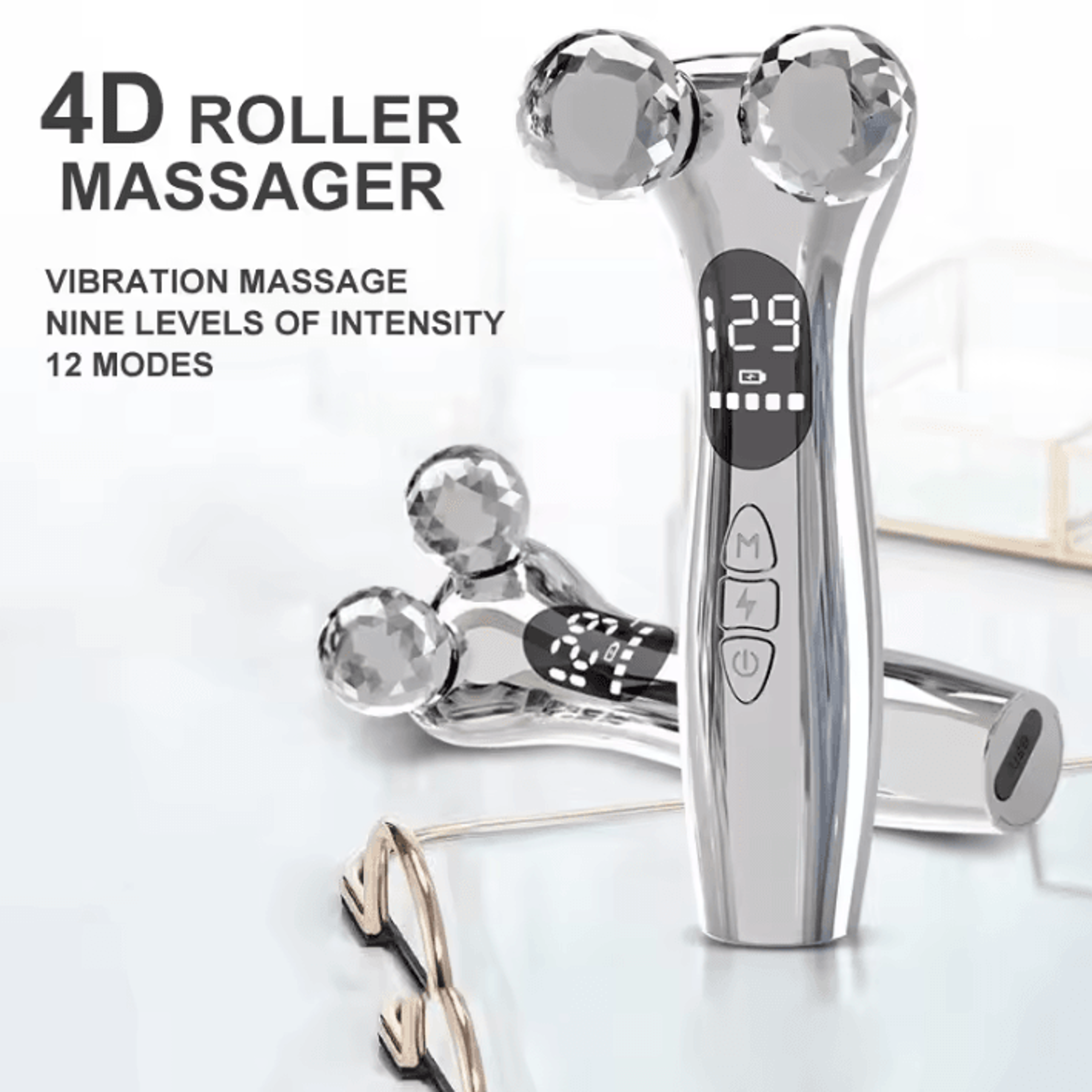 Electric Microcurrent Facial Massager With LED Display Face Lift Roller 3