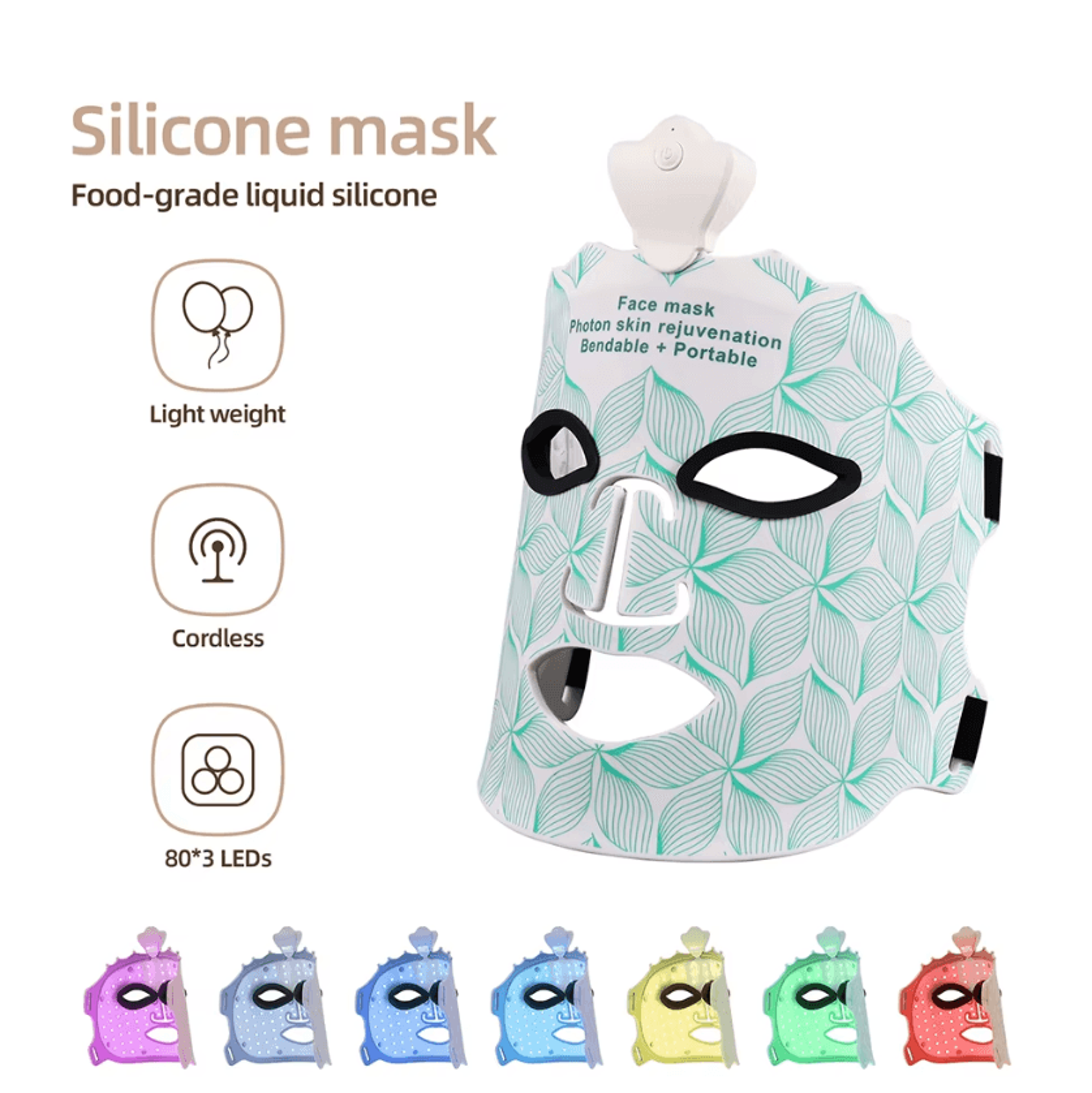 7-color silicone led face mask for skin rejuvenation
