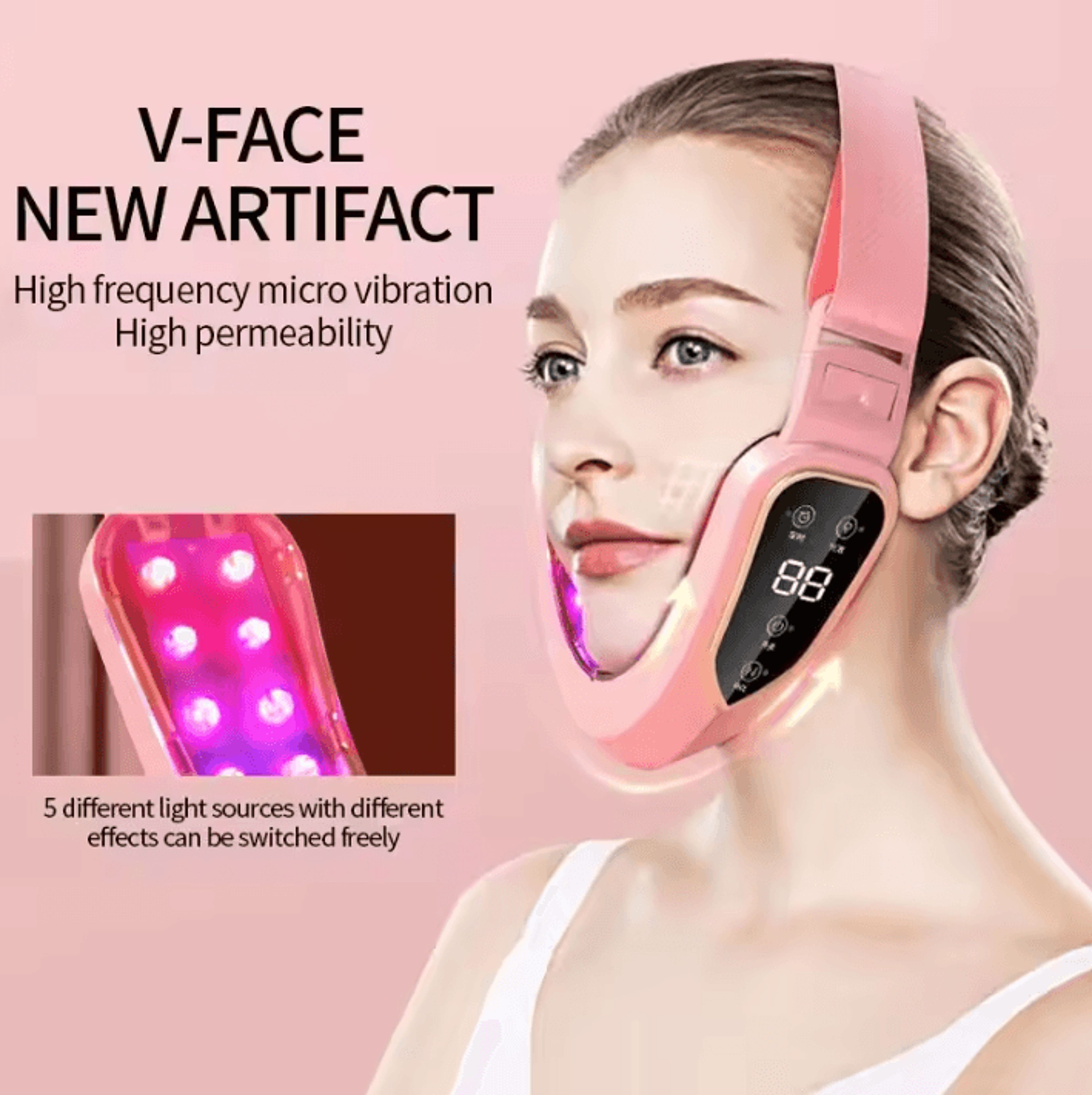 LED Photon Therapy Facial Massager With Heat And Vibration For V Line Care 1