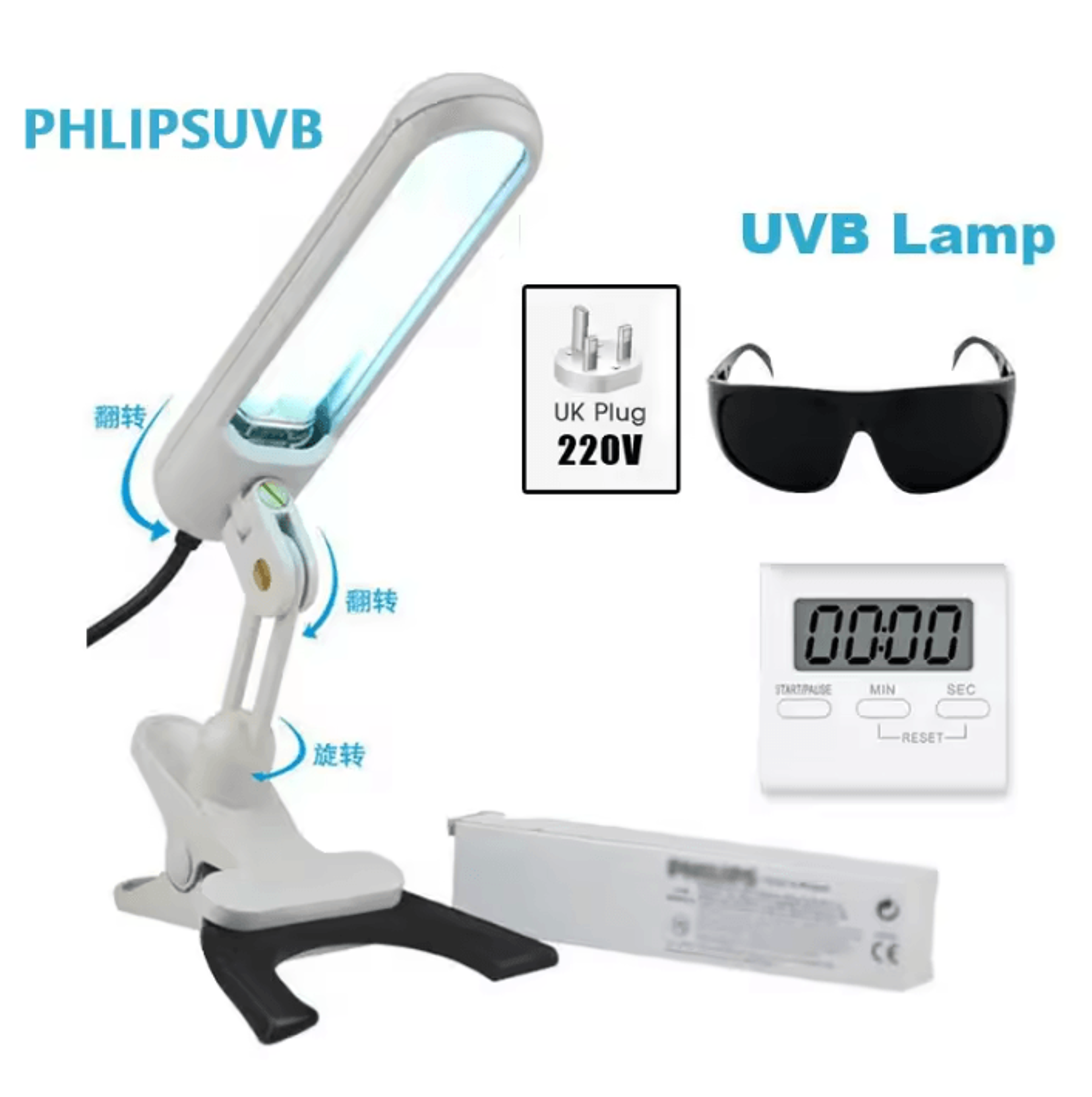 311nm UVB Light Therapy Lamp Handheld Phototherapy Device With Protective Goggles 5