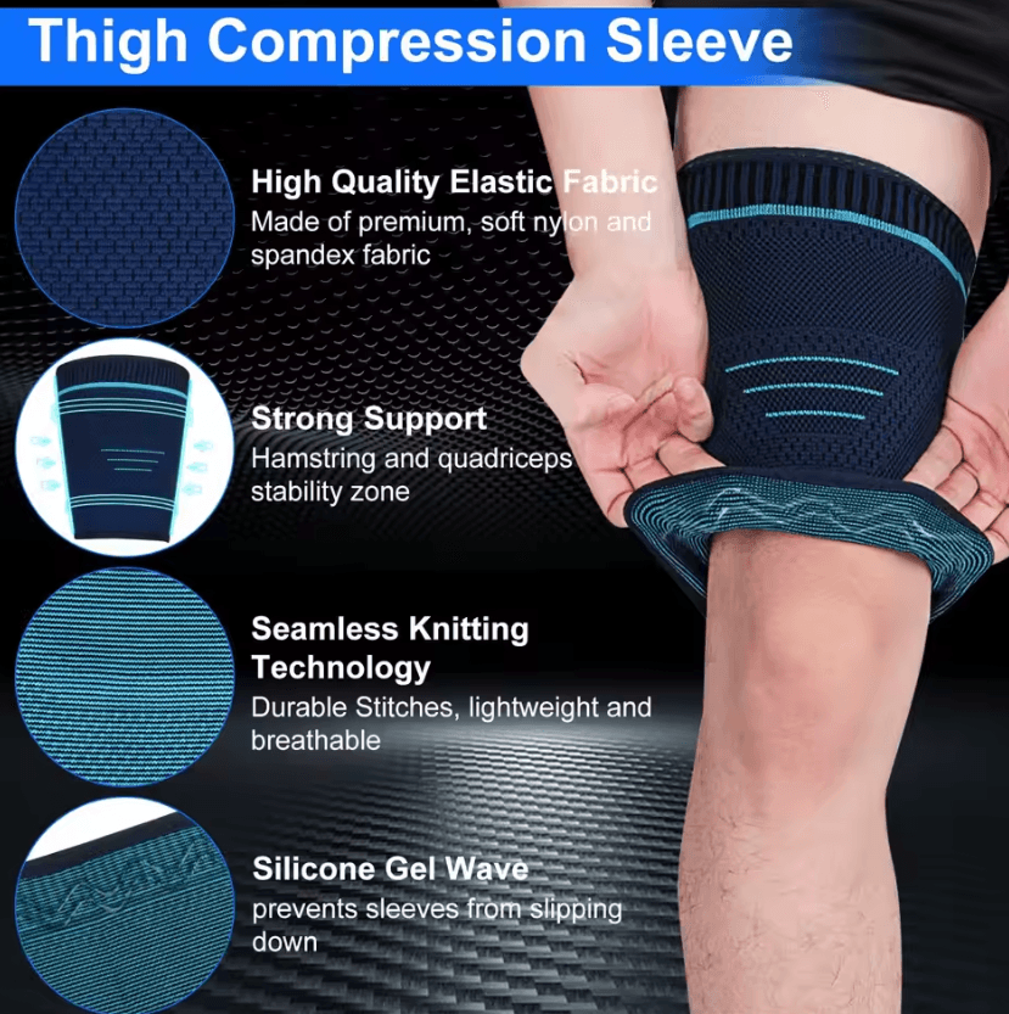 Adjustable Thigh Compression Sleeve AntiSlip Upper Leg Support For Quad Hamstring  Sports Performan 2