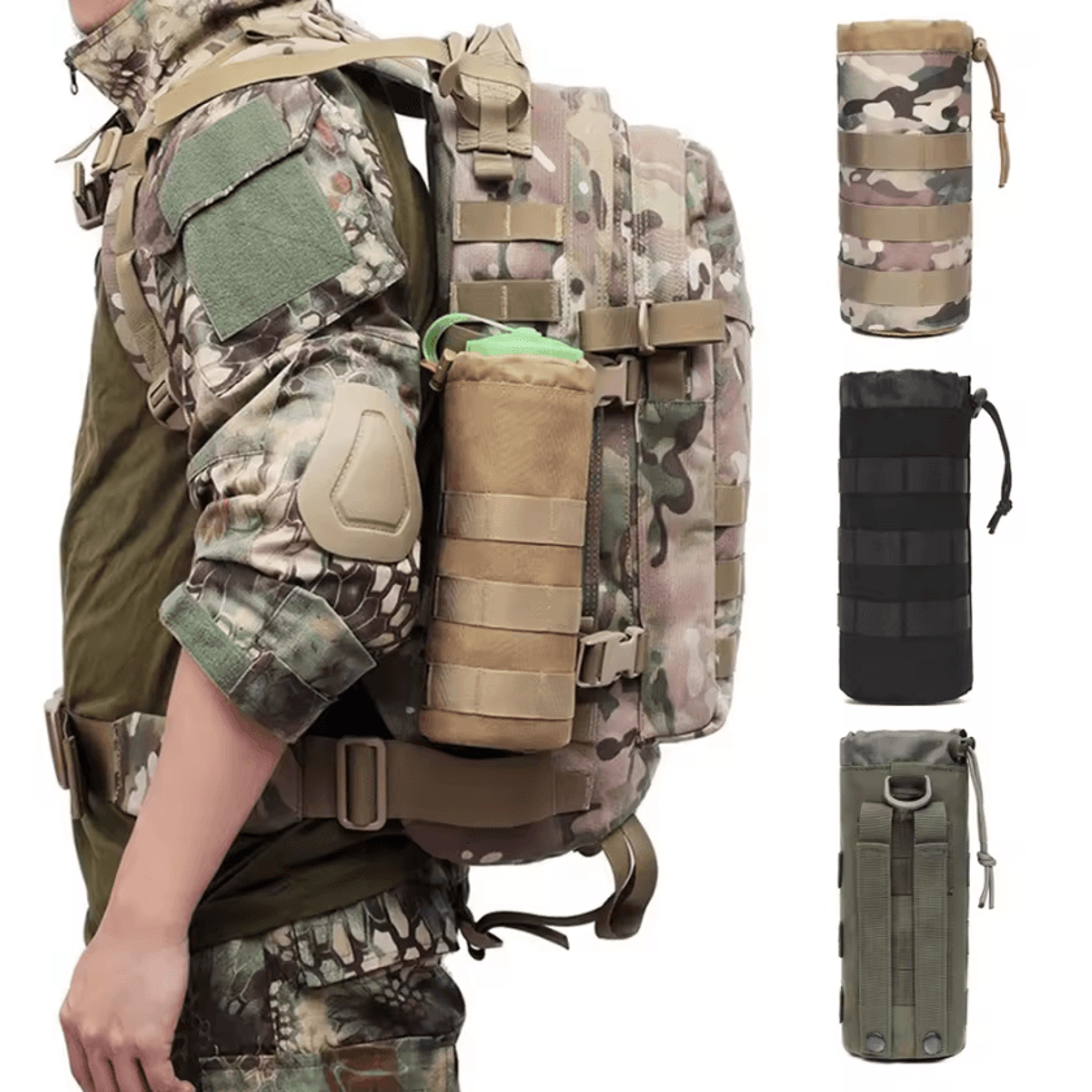 Tactical MOLLE Water Bottle Holder Pouch With Drawstring 0