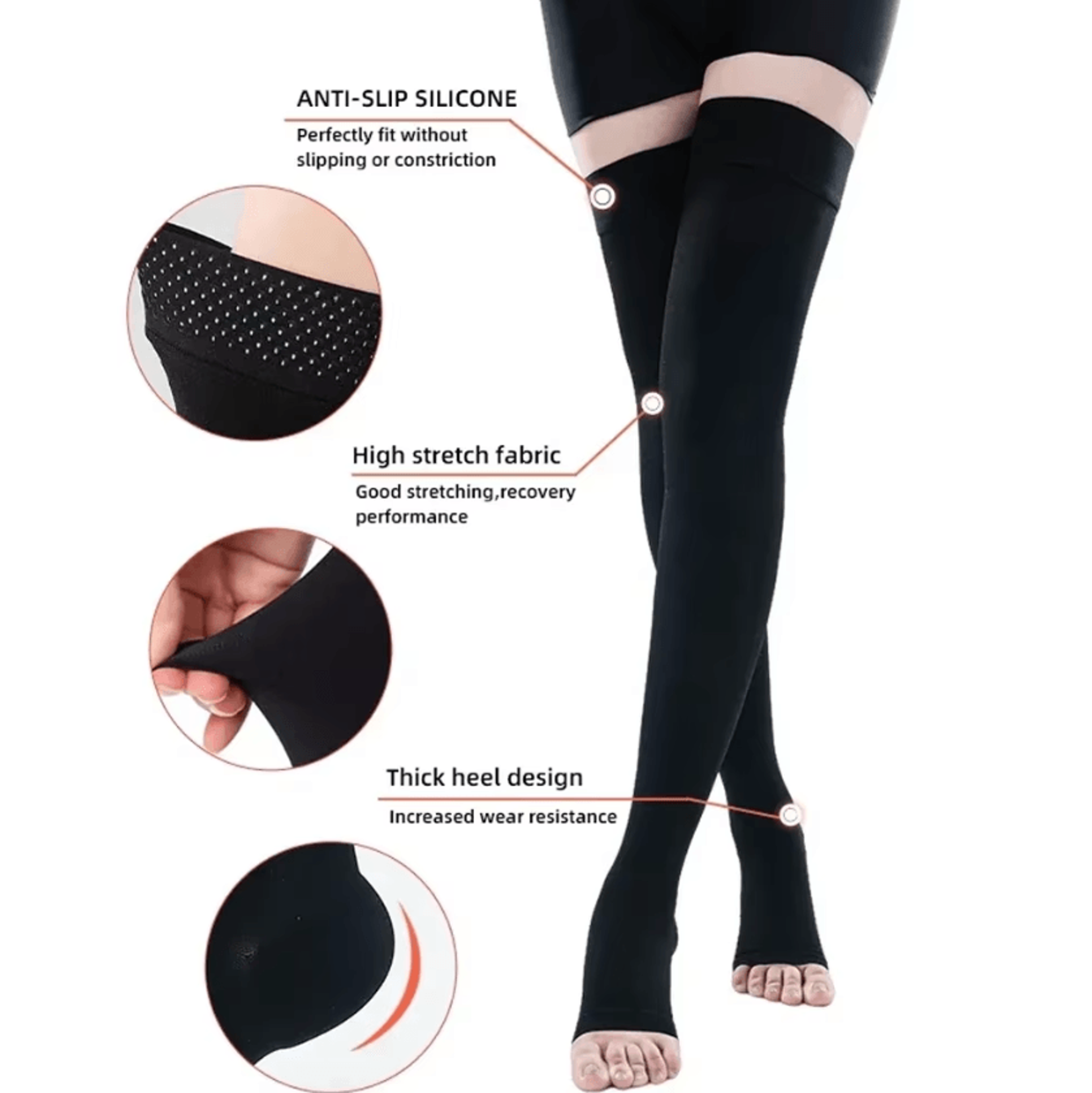 2032 MmHg Thigh High Compression Stockings Open Toe Support Socks For Women And Men 4