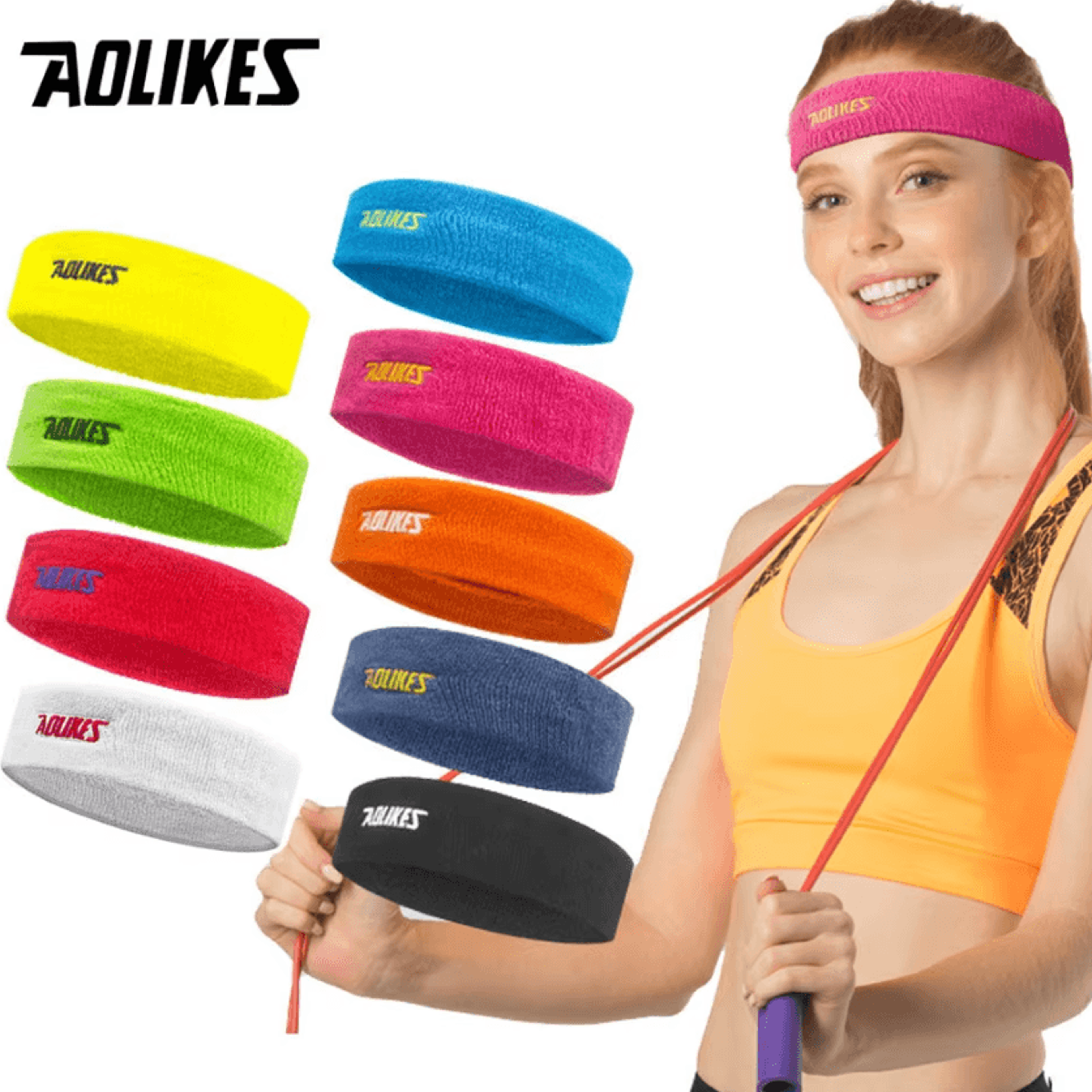 aolikes cotton sweat headband soft sports headband for running, yoga & fitness