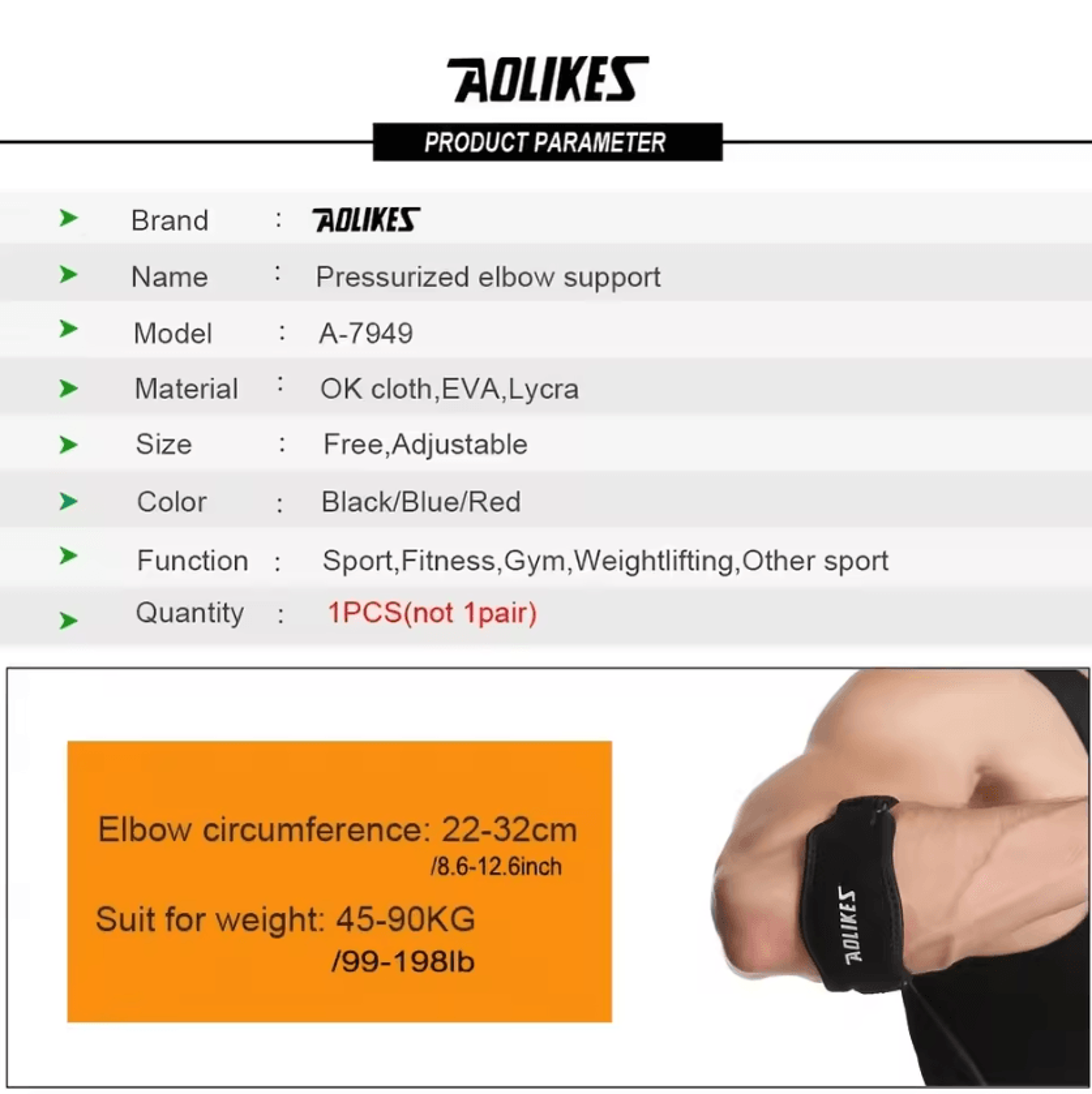 AOLIKES Elbow Support Strap Adjustable Tennis Elbow Brace With Compression Pad For Sports  Fitness 1