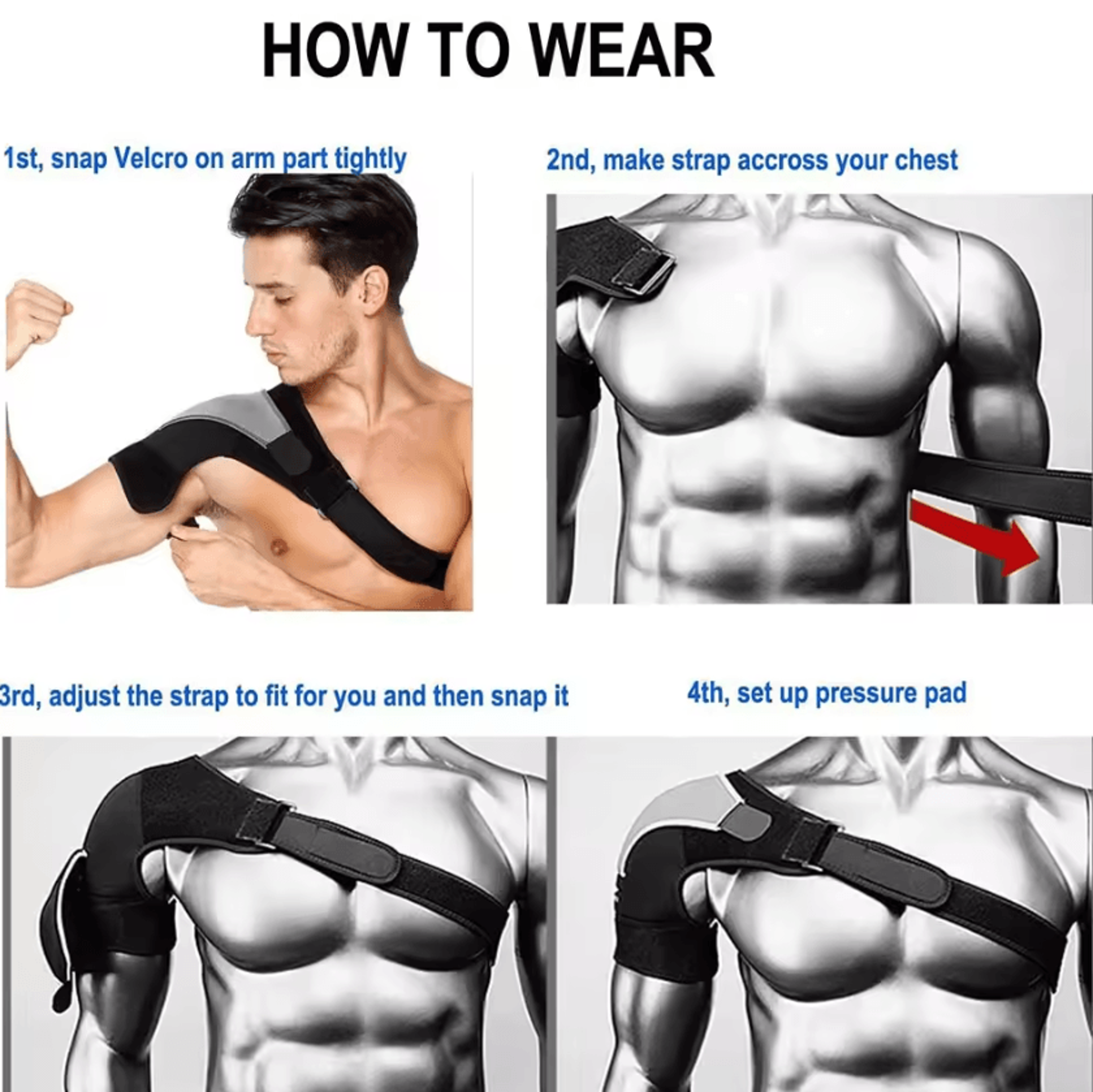 AOLIKES Shoulder Stability Brace Adjustable Shoulder Support Brace With Pressure Pad For Sports  Da 2