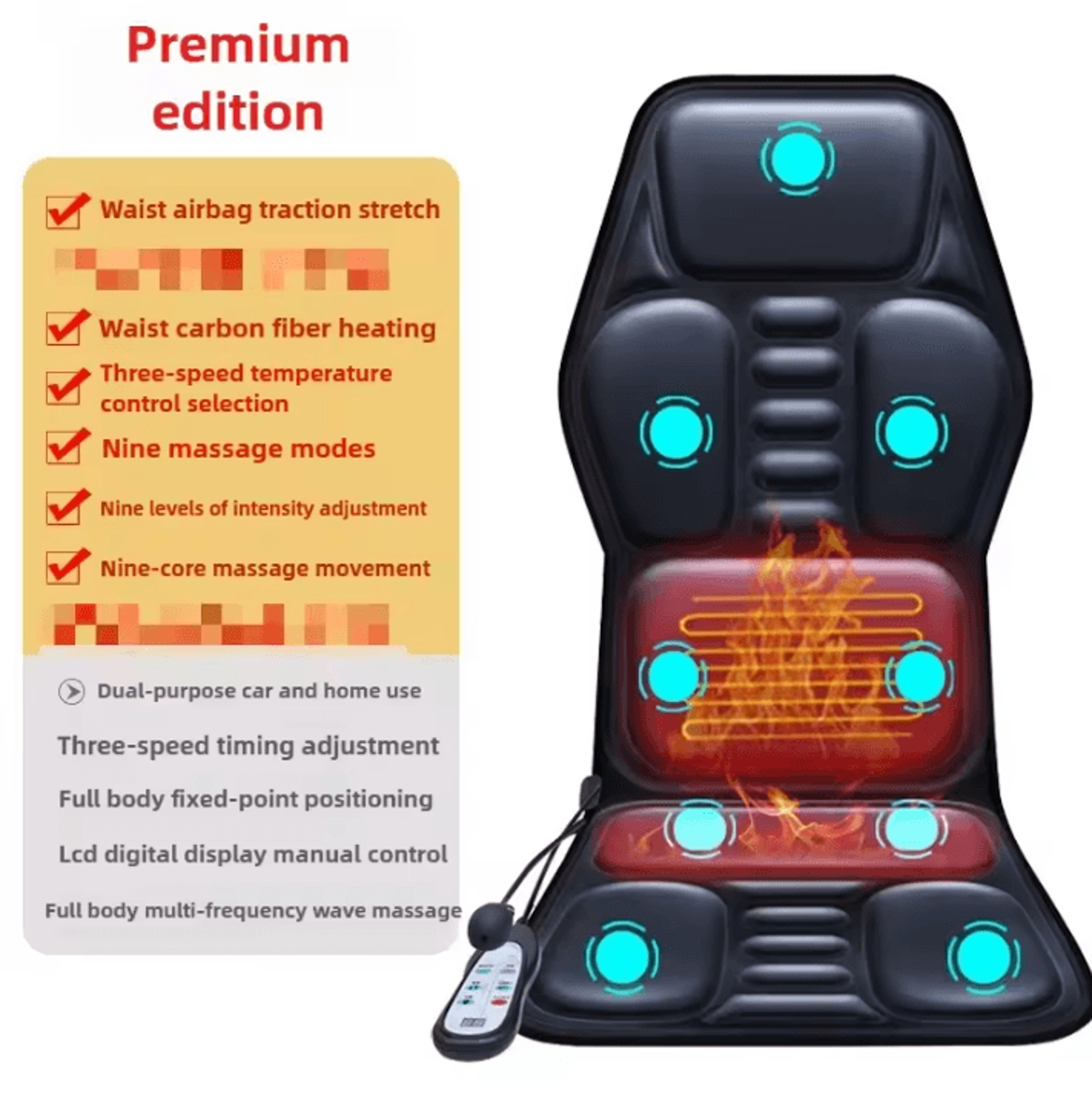 Massage Seat Cushion With Heat And Adjustable Lumbar Airbag For Home And Office 6